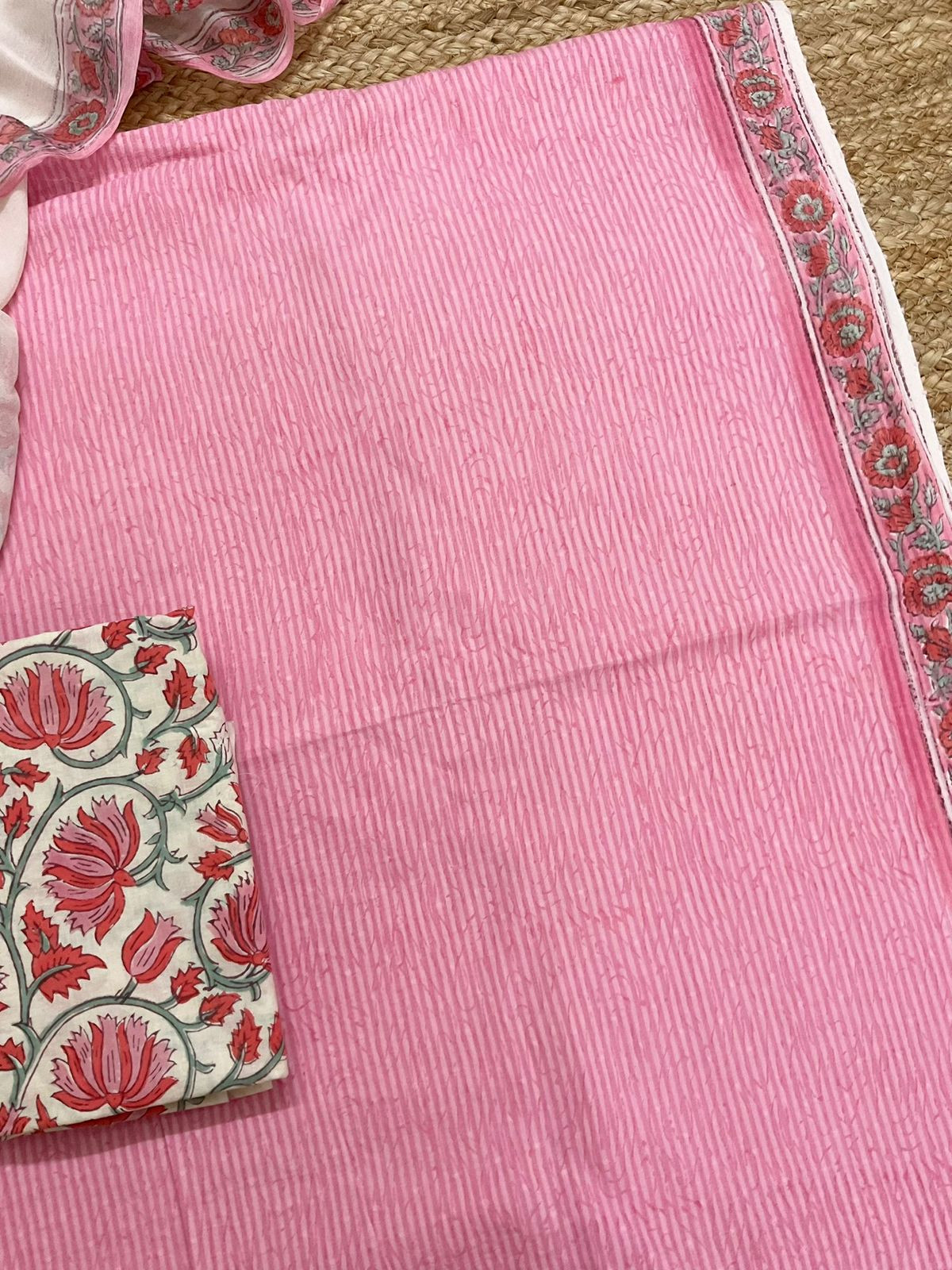 Pure Cotton Printed Self Weaved Suit - Pink
