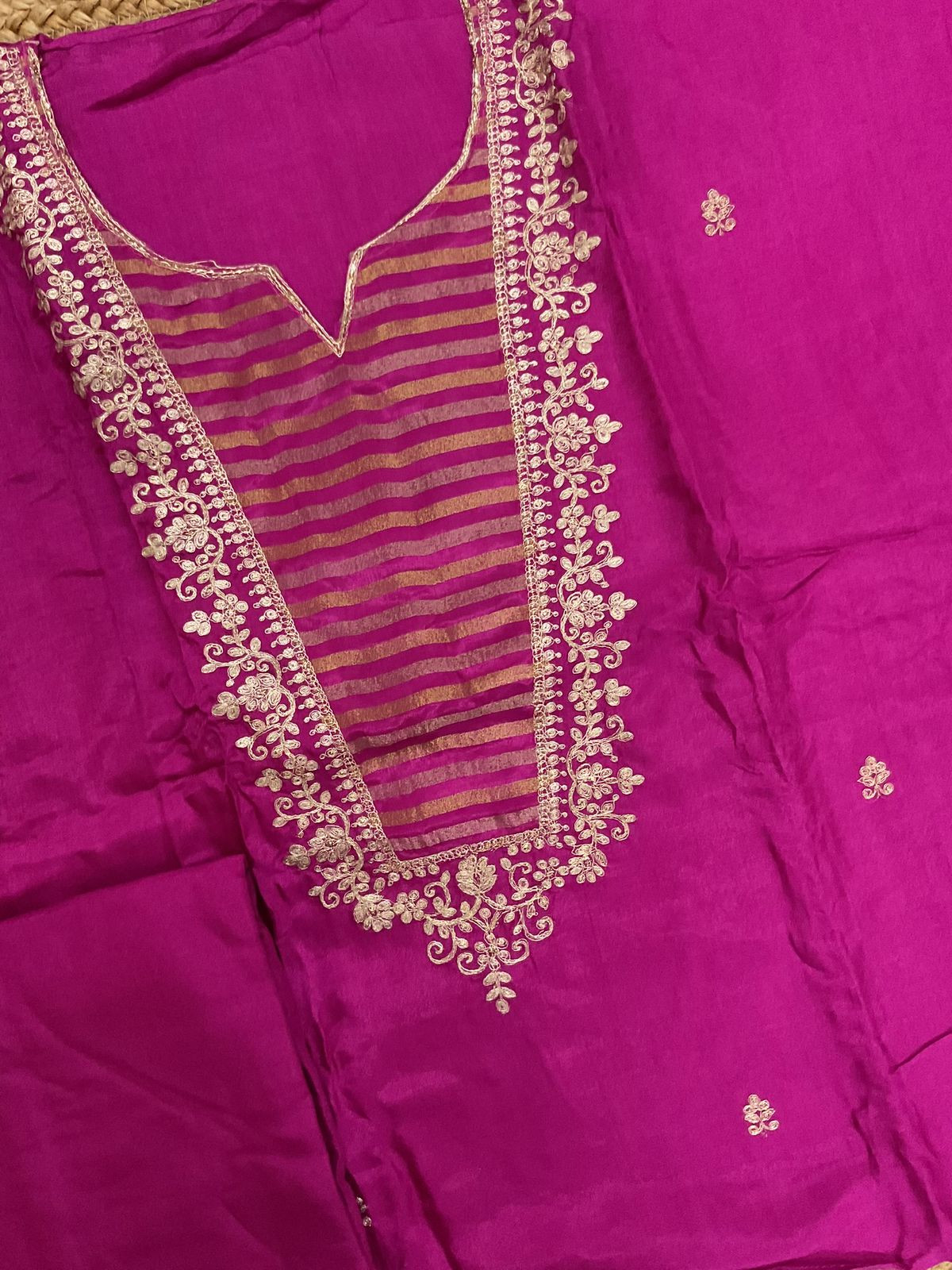 Soft Dola Silk Embroidered Suit - Pink