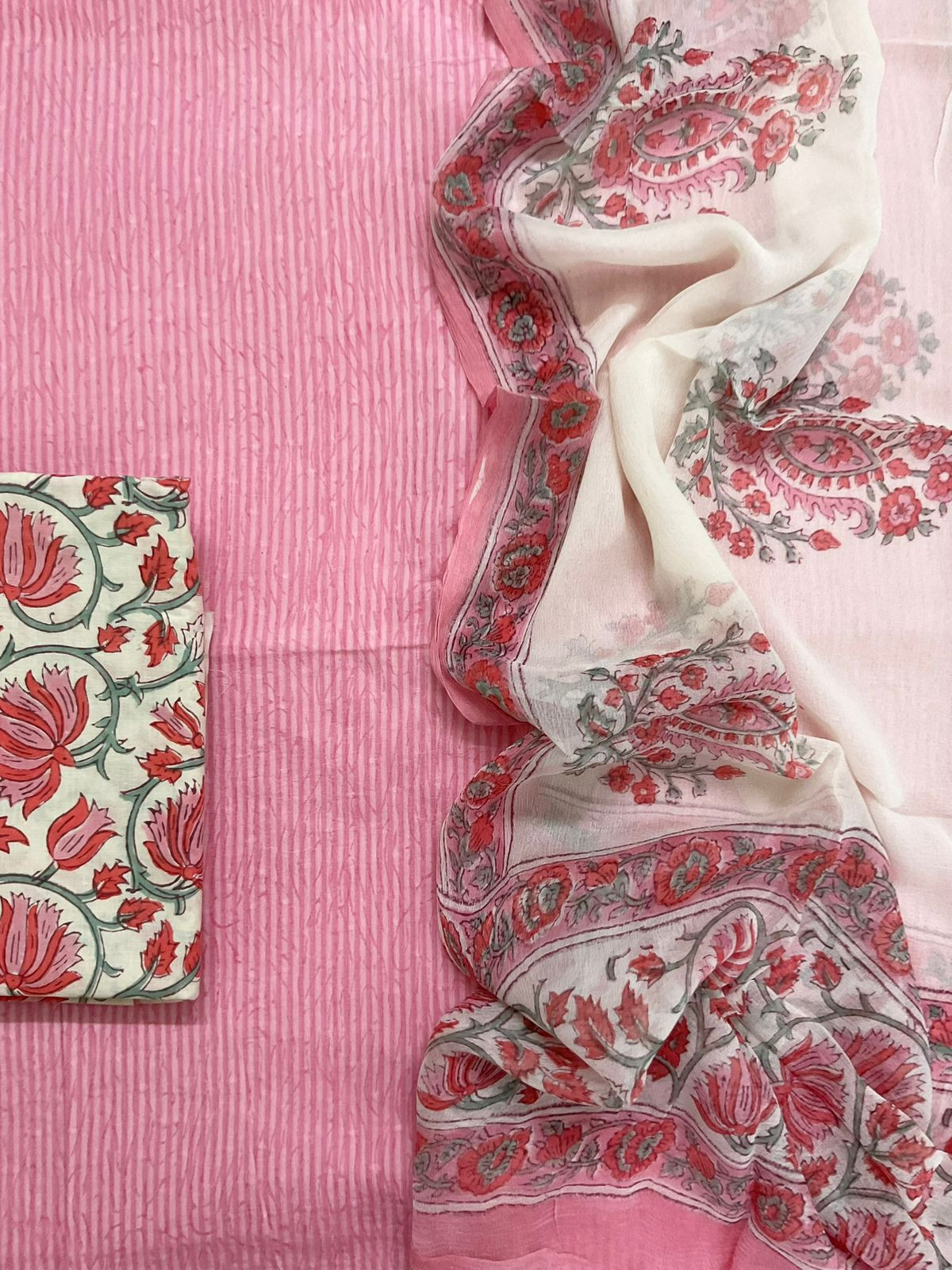 Pure Cotton Printed Self Weaved Suit - Pink