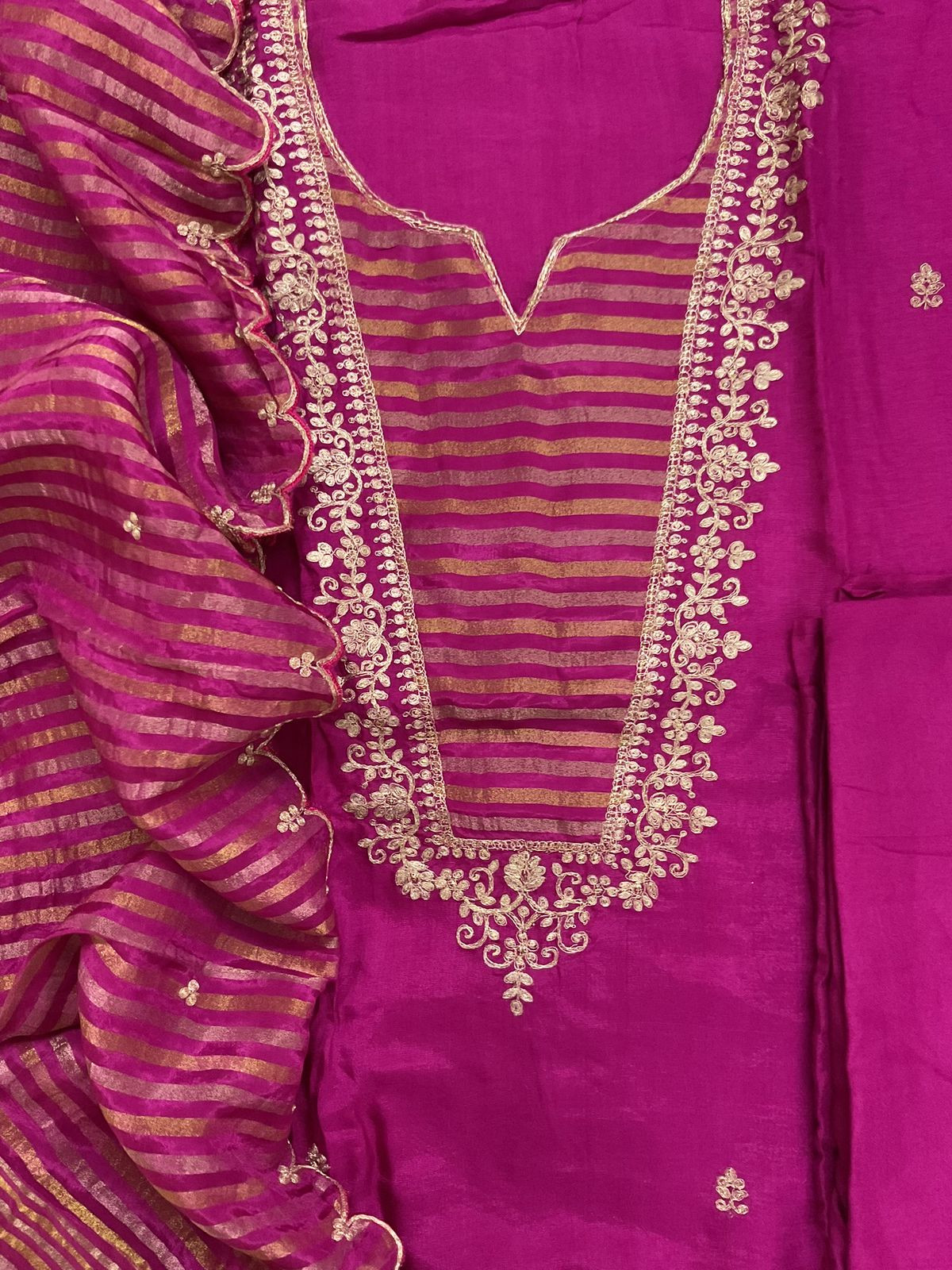 Soft Dola Silk Embroidered Suit - Pink