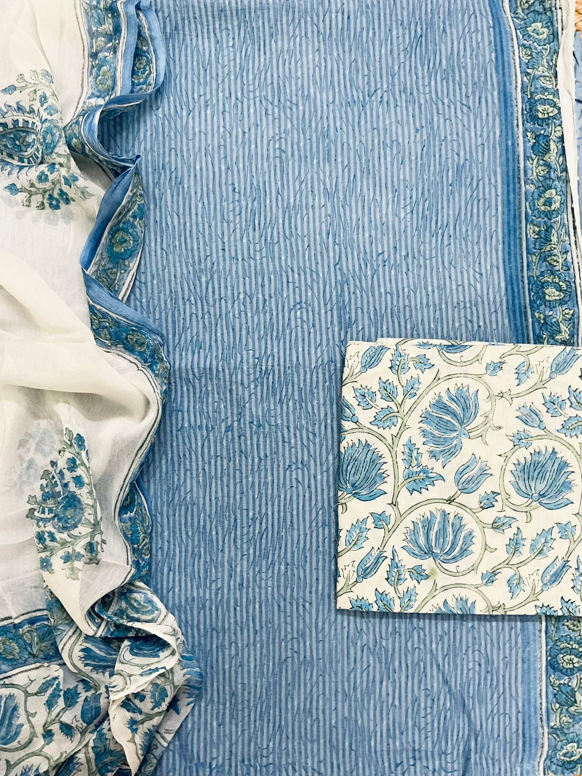 Pure Cotton Printed Self Weaved Suit - Blue