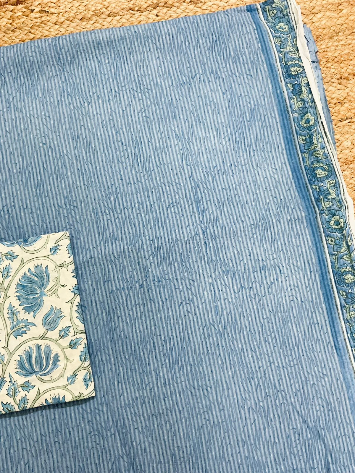 Pure Cotton Printed Self Weaved Suit - Blue