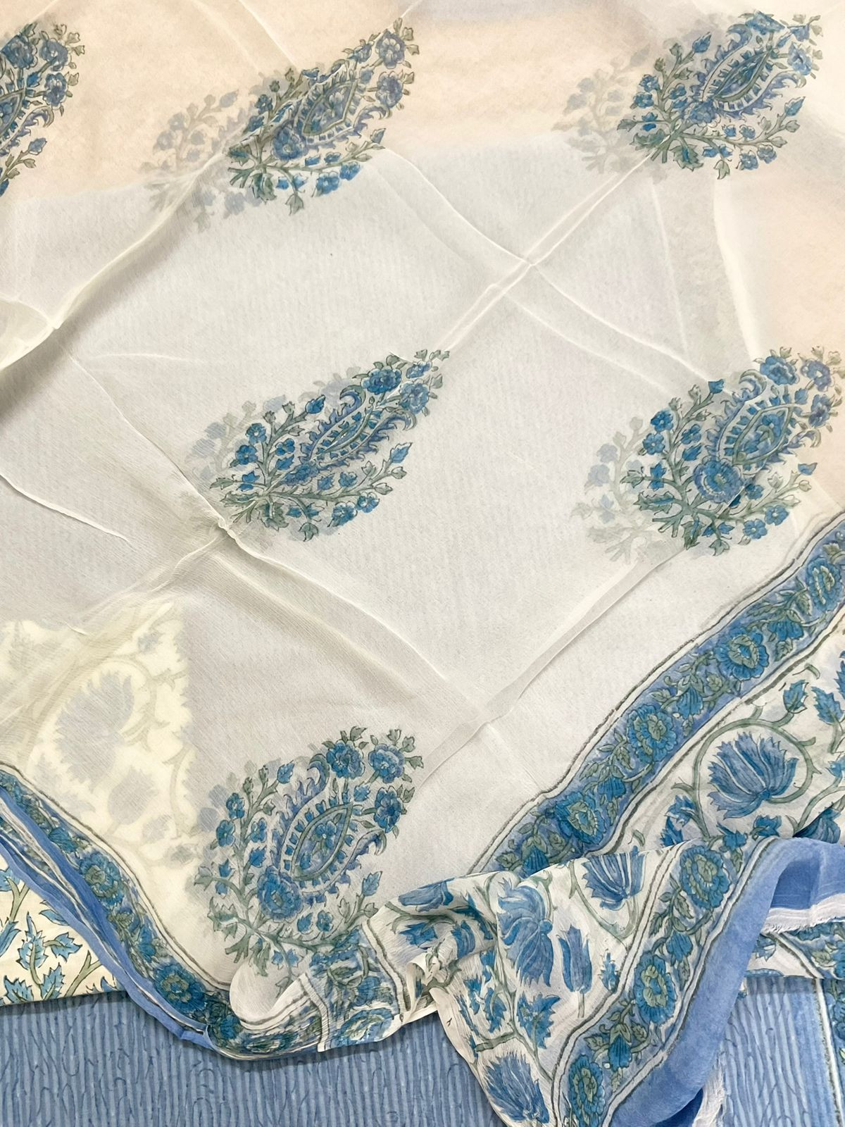 Pure Cotton Printed Self Weaved Suit - Blue