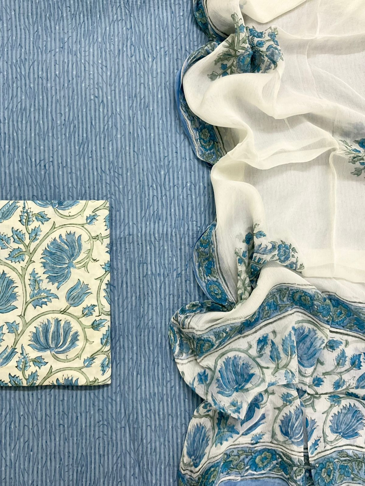 Pure Cotton Printed Self Weaved Suit - Blue