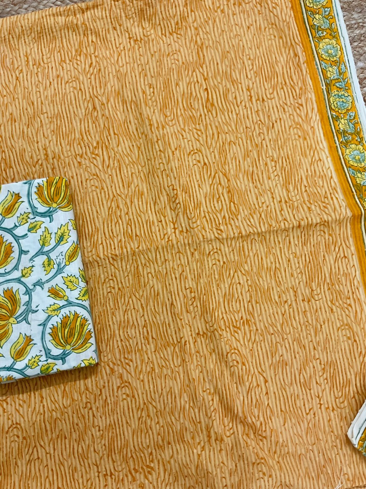 Pure Cotton Printed Self Weaved Suit - Yellow