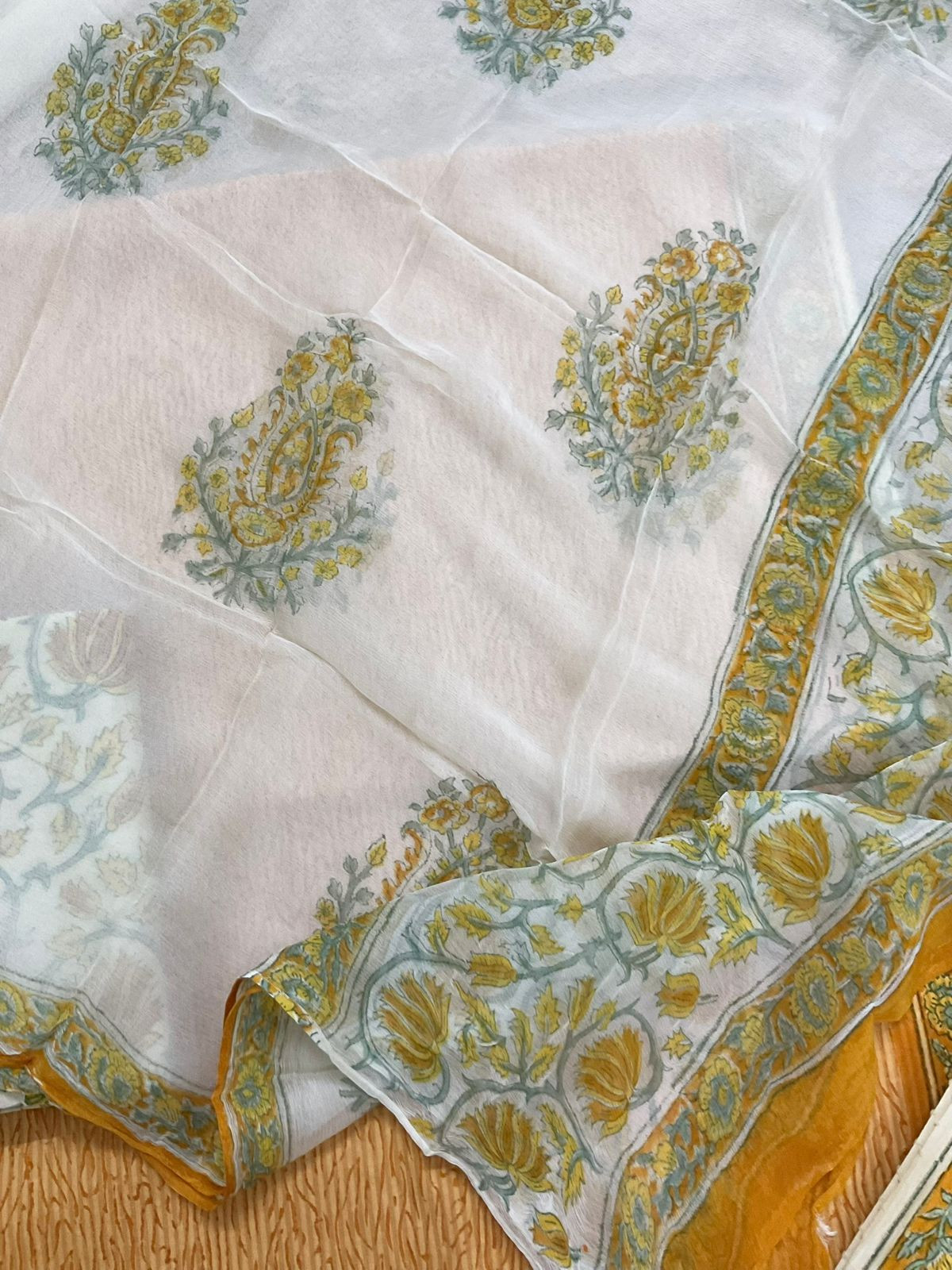 Pure Cotton Printed Self Weaved Suit - Yellow