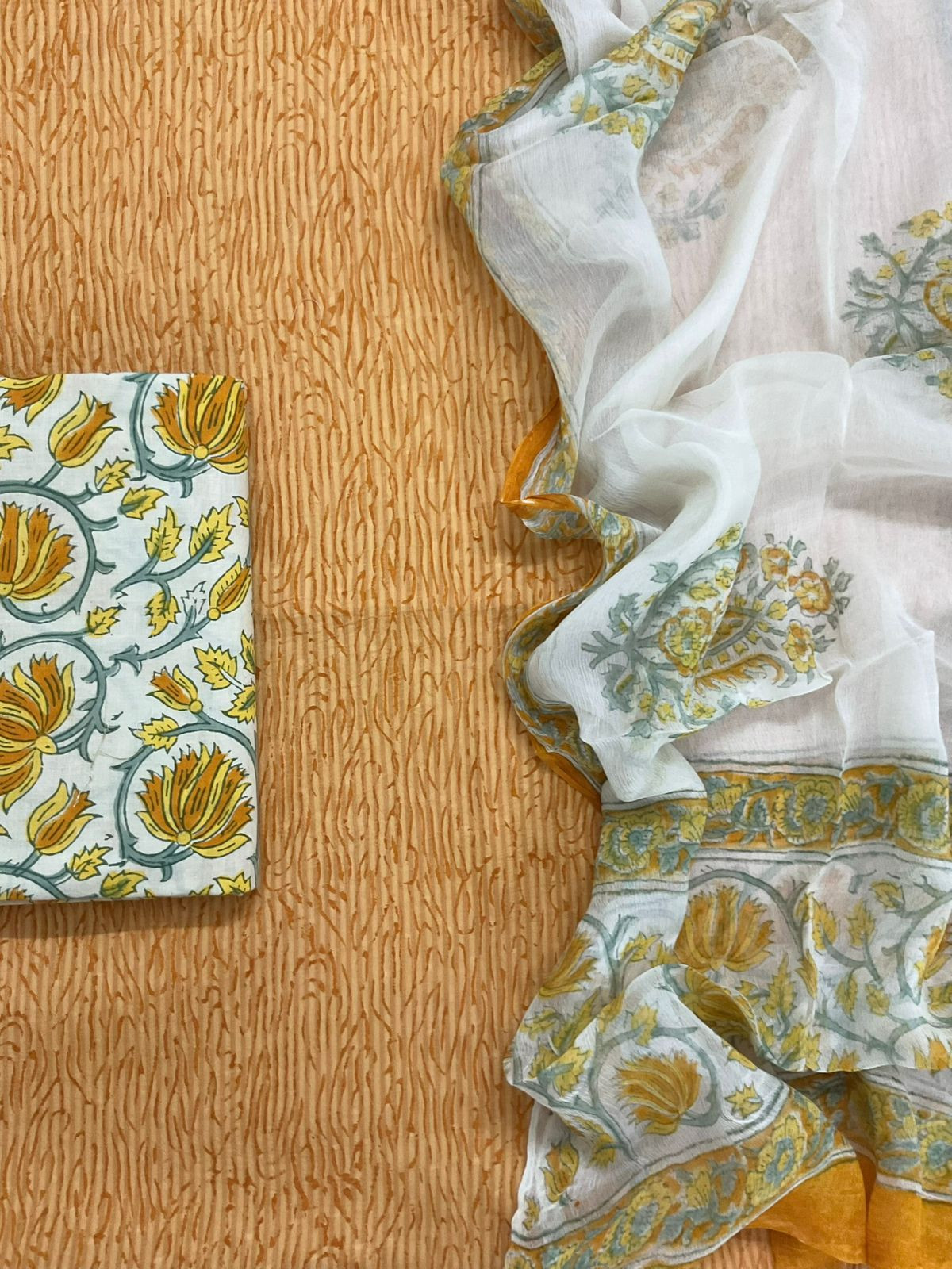 Pure Cotton Printed Self Weaved Suit - Yellow