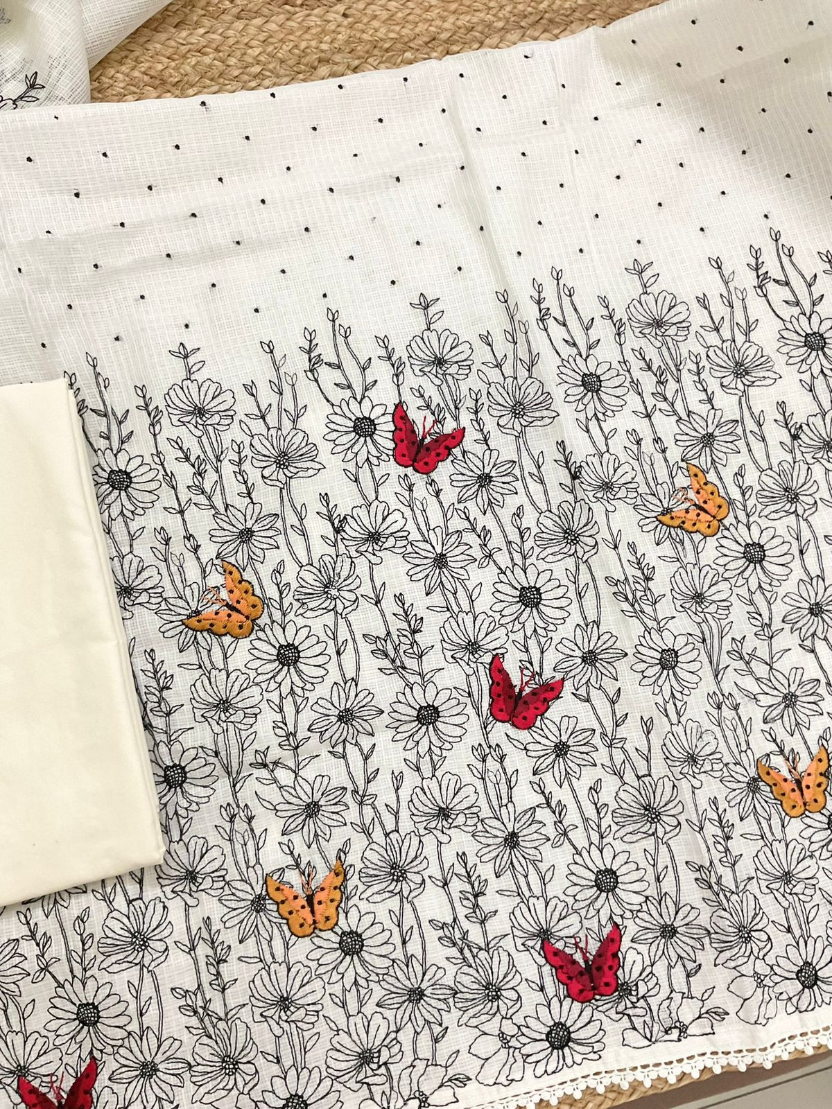 Soft Kota Silk Embroidered Suit - Off White