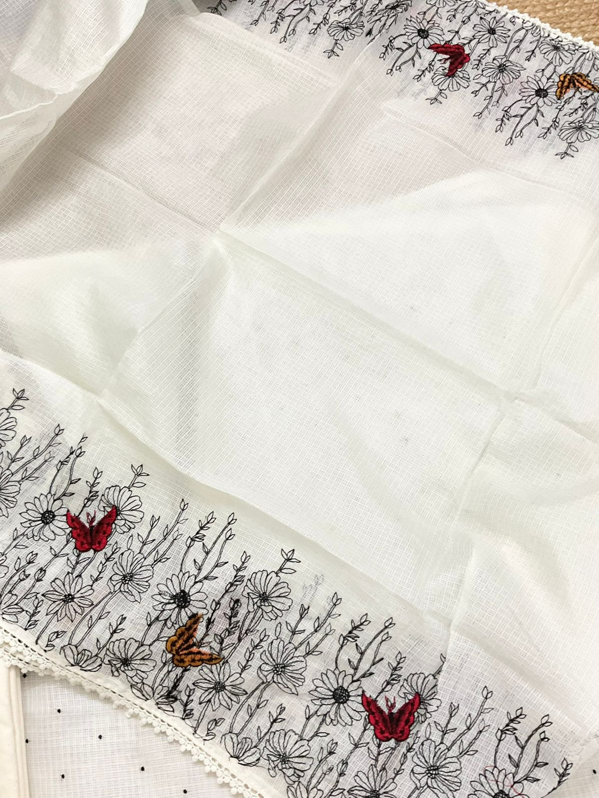 Soft Kota Silk Embroidered Suit - Off White