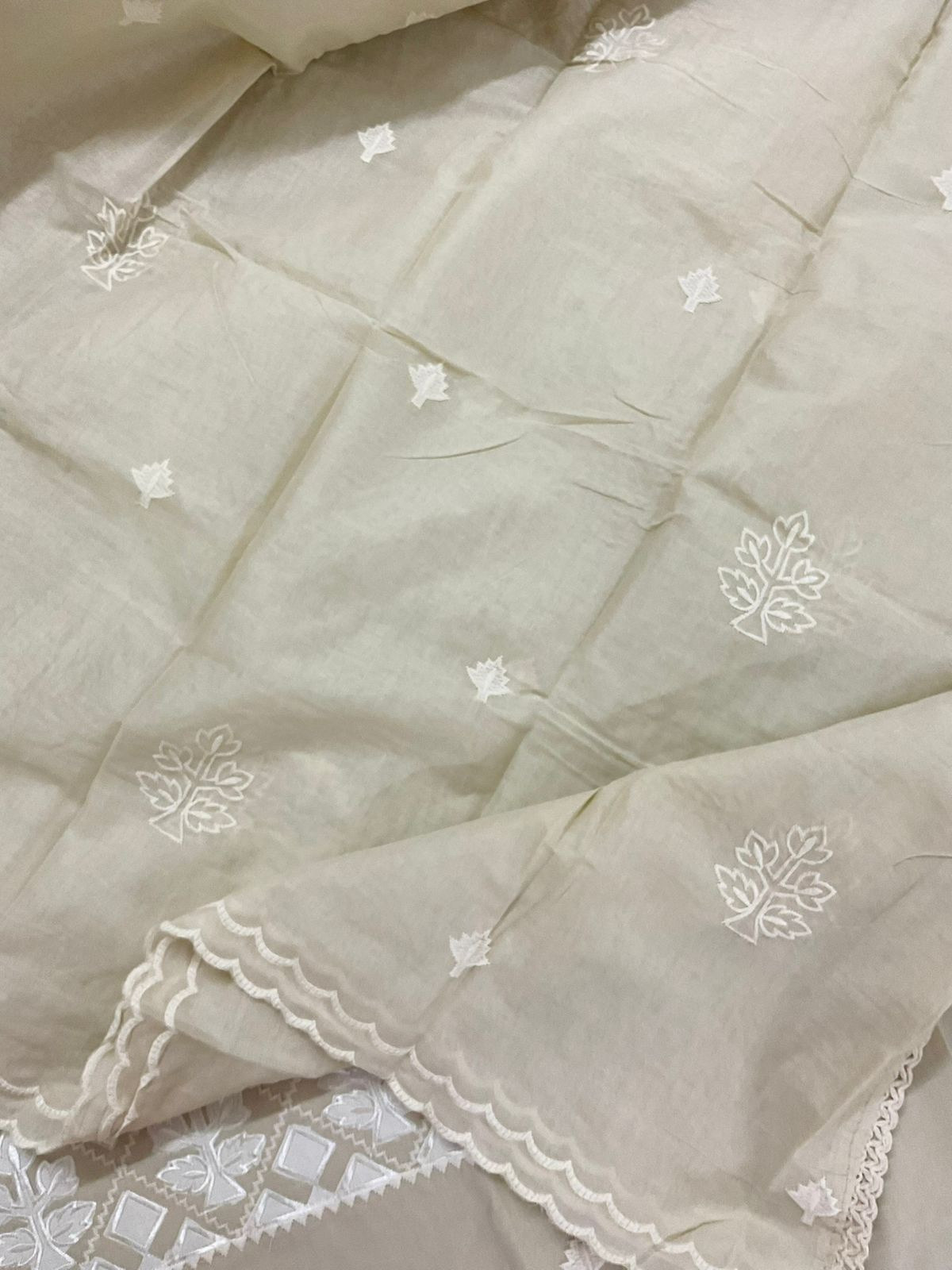 Pure Cotton Embroidered Suit - Beige