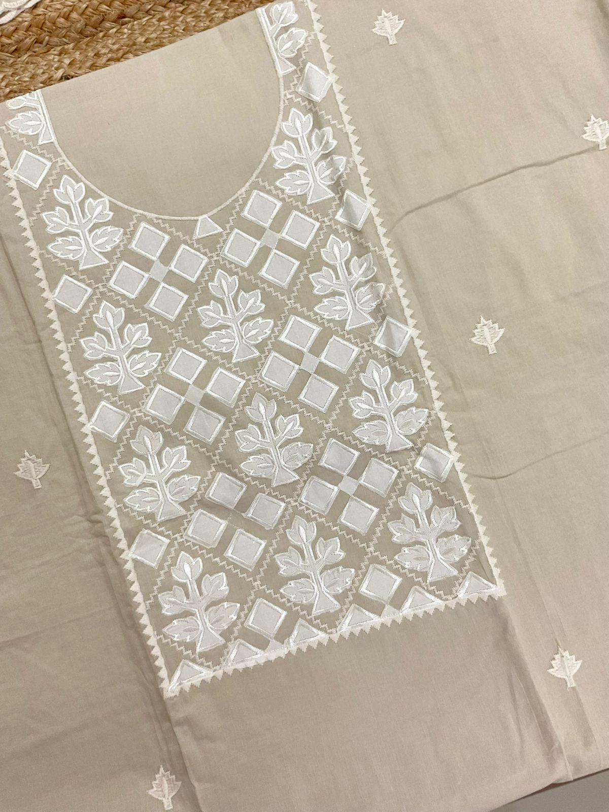Pure Cotton Embroidered Suit - Beige