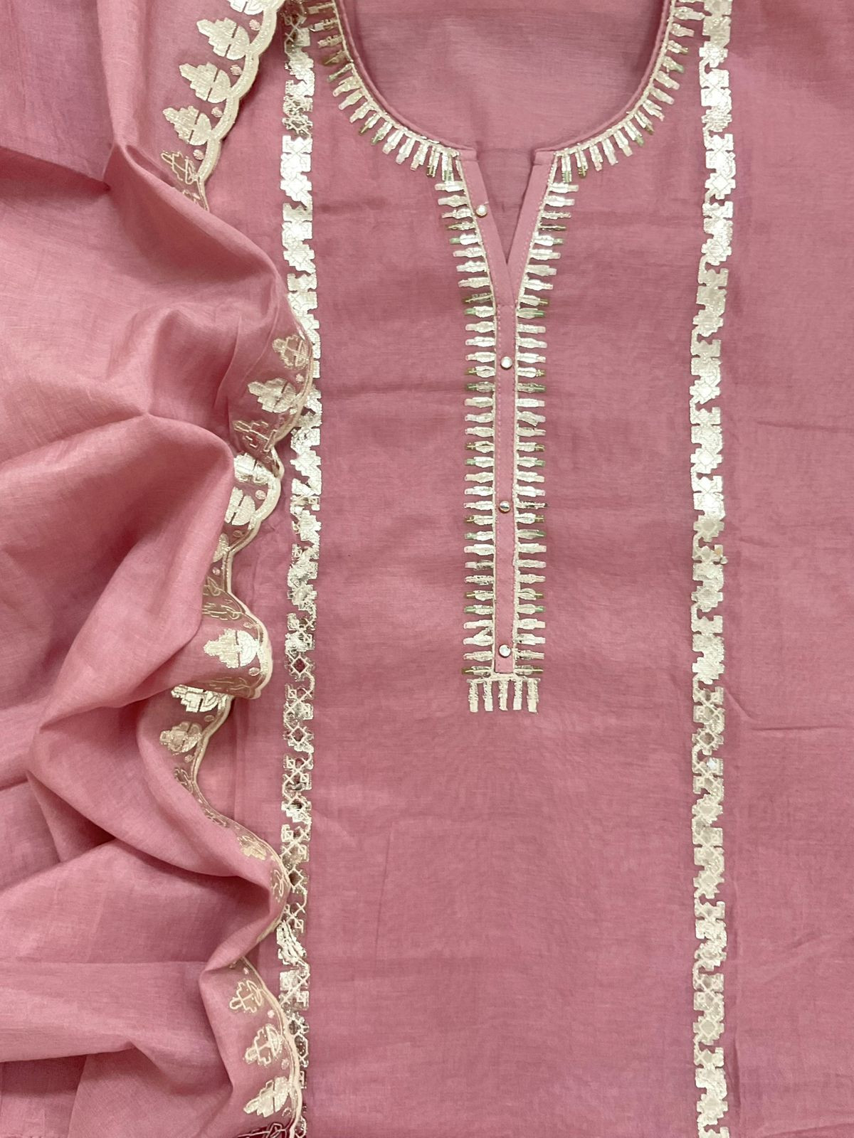 Pure Chanderi Embroidered Suit - Pink