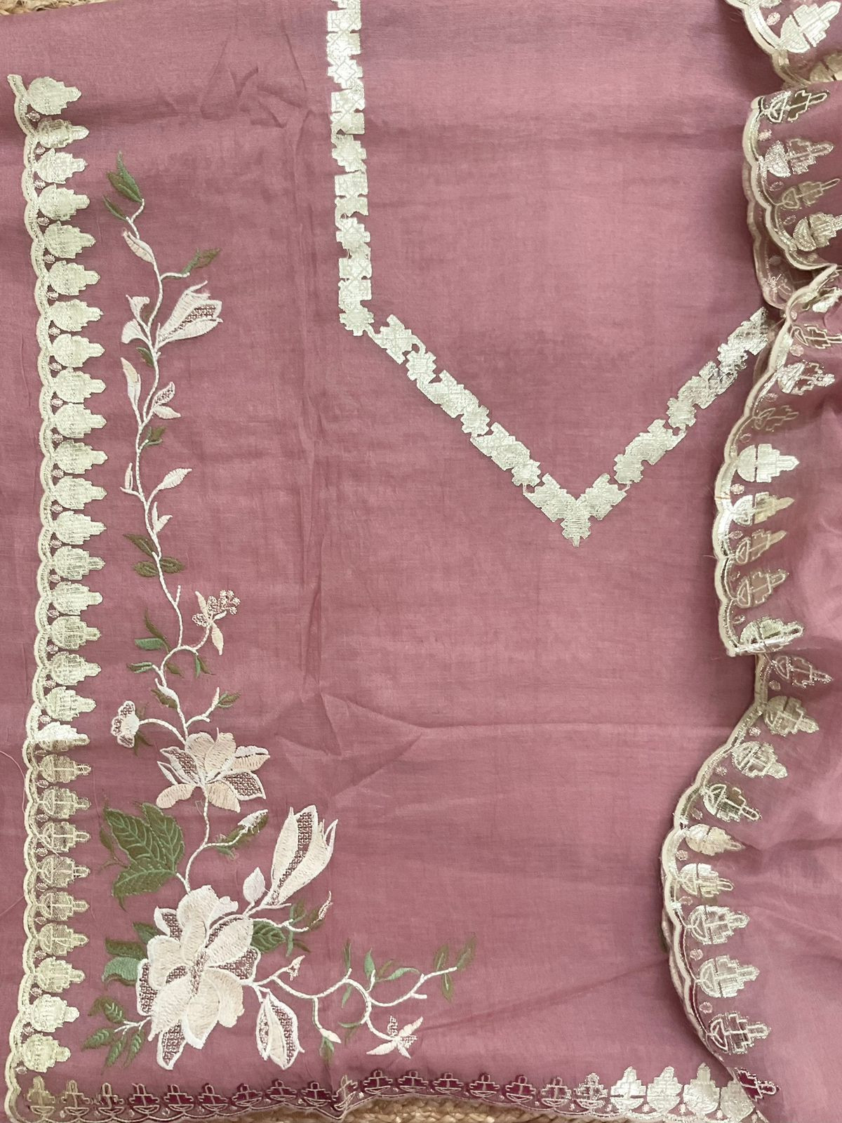 Pure Chanderi Embroidered Suit - Pink