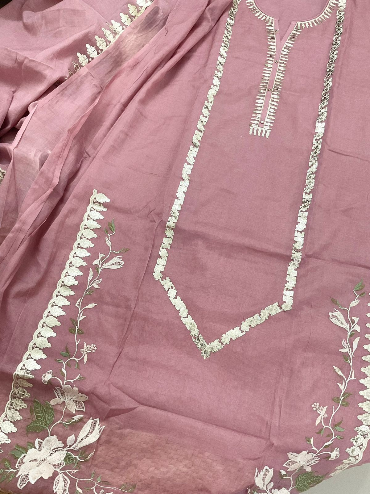 Pure Chanderi Embroidered Suit - Pink