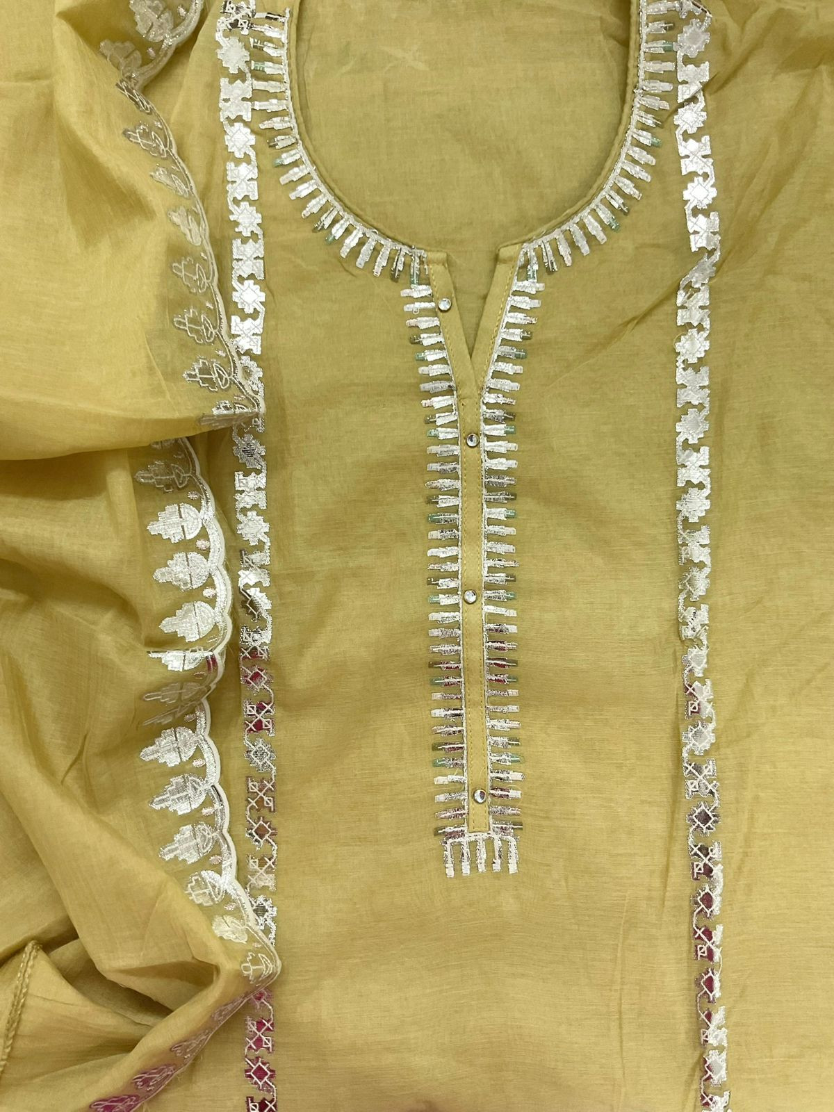 Pure Chanderi Embroidered Suit - Yellow