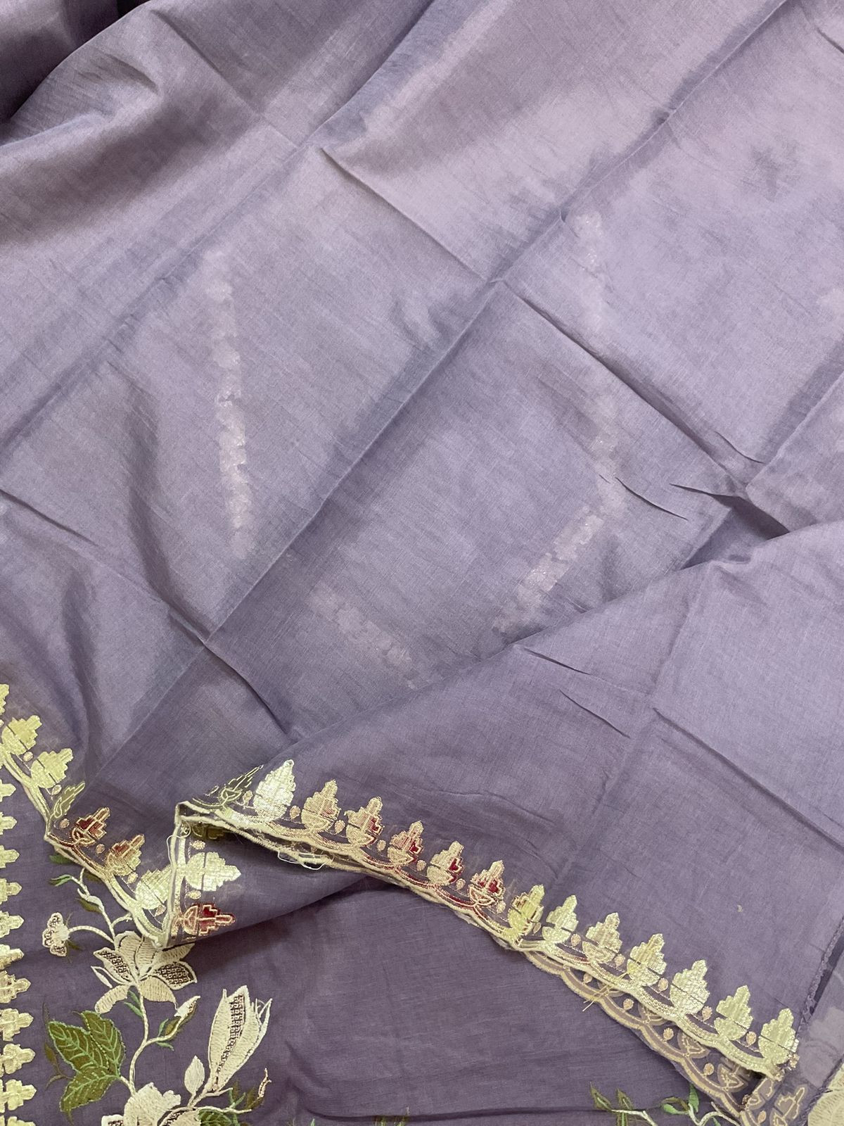 Pure Chanderi Embroidered Suit - Lavender