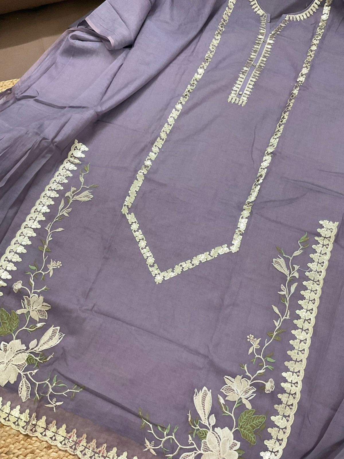 Pure Chanderi Embroidered Suit - Lavender