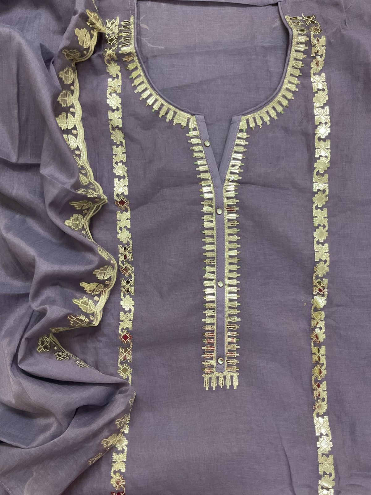 Pure Chanderi Embroidered Suit - Lavender