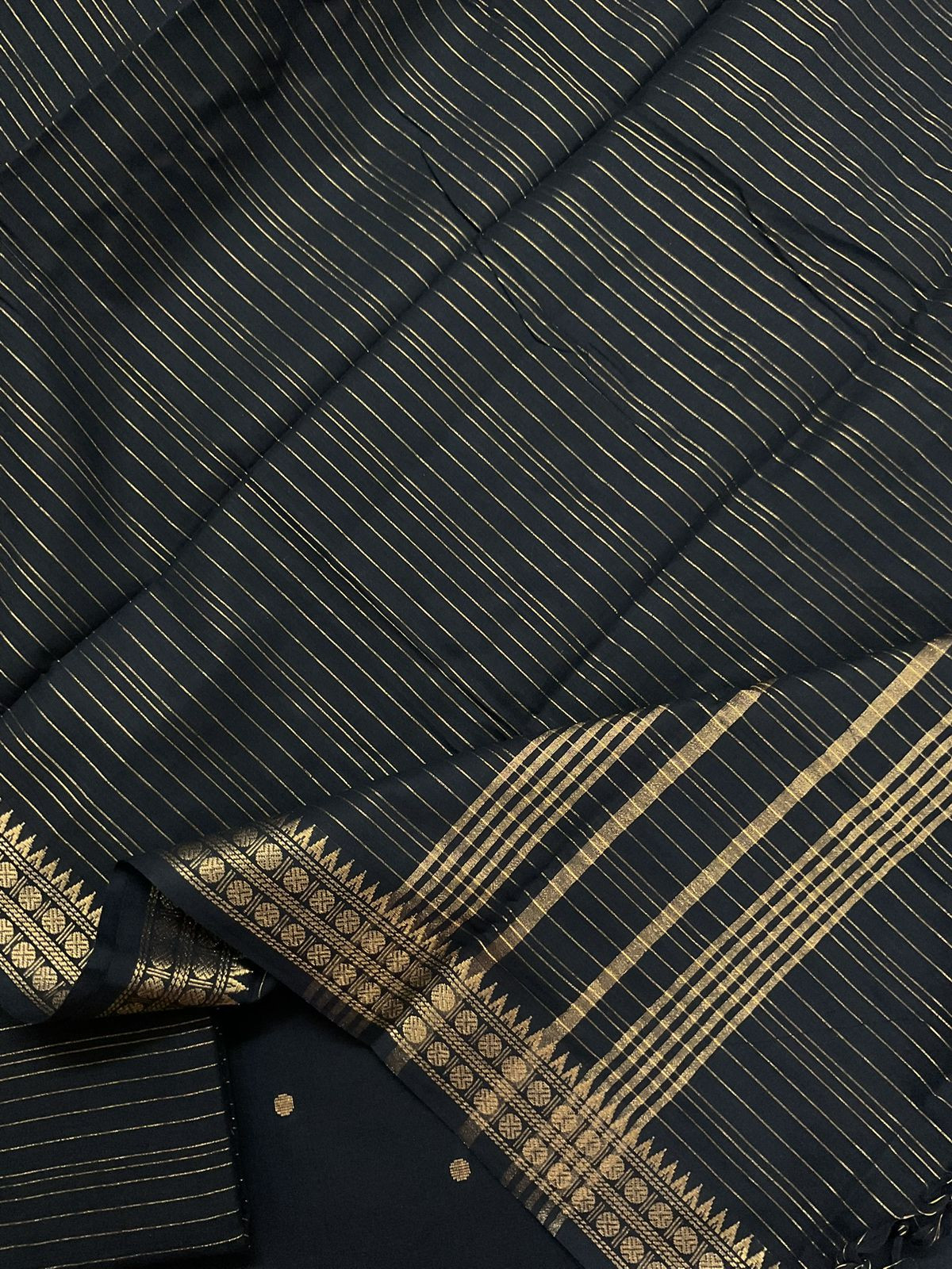 Pure Handloom Cotton Self Weaved Suit - Black