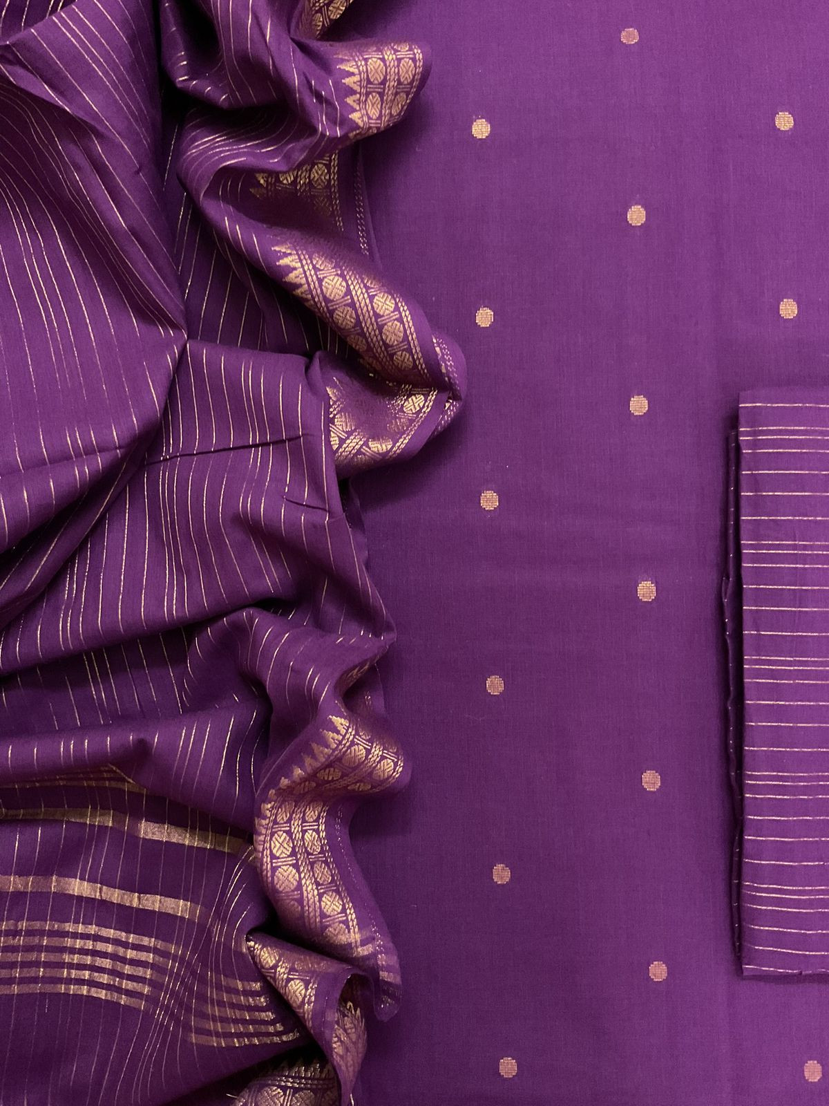 Pure Handloom Cotton Self Weaved Suit - Purple