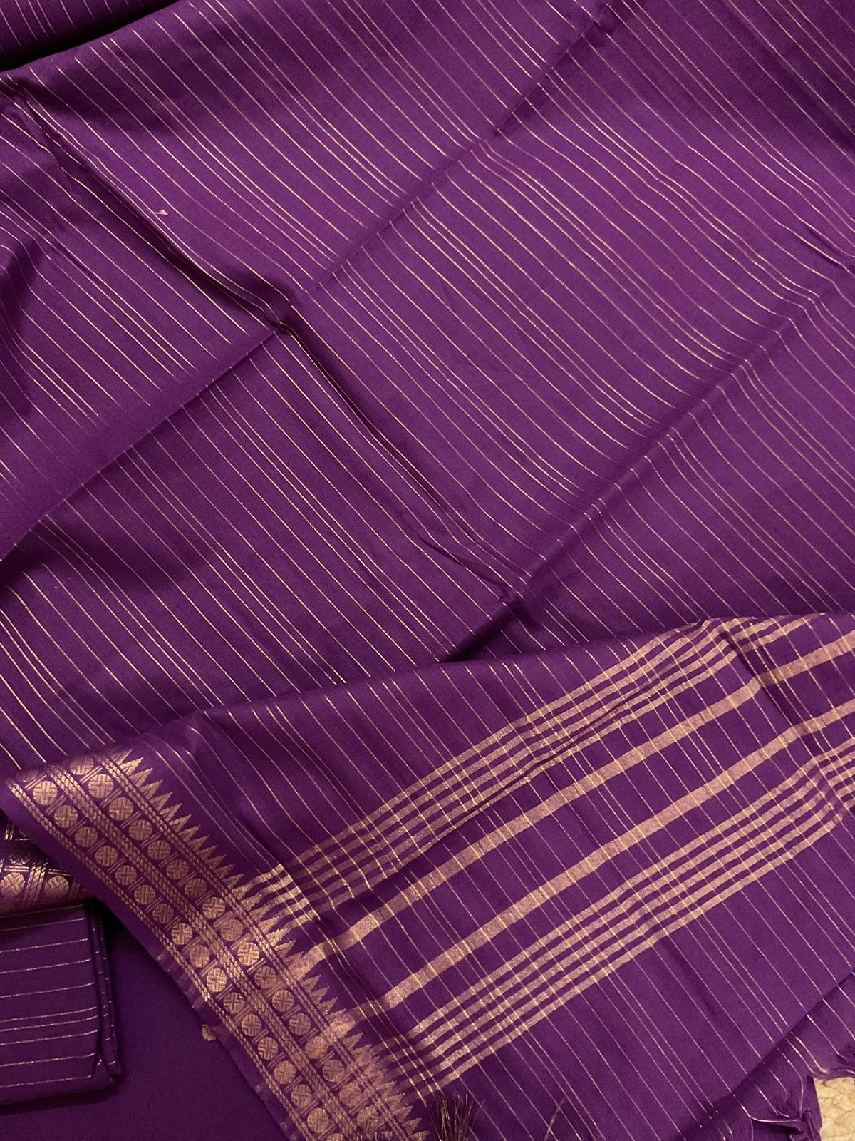 Pure Handloom Cotton Self Weaved Suit - Purple
