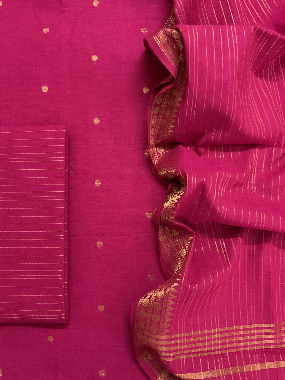 Pure Handloom Cotton Self Weaved Suit - Pink
