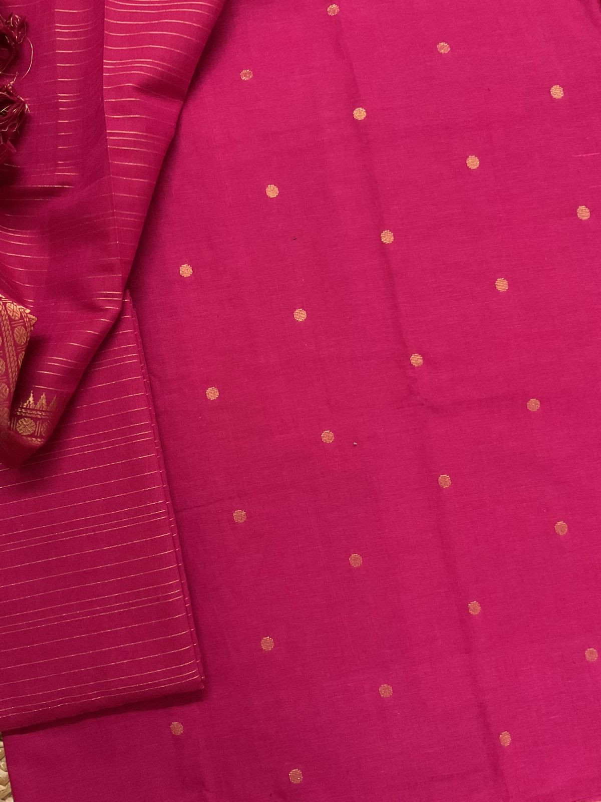 Pure Handloom Cotton Self Weaved Suit - Pink