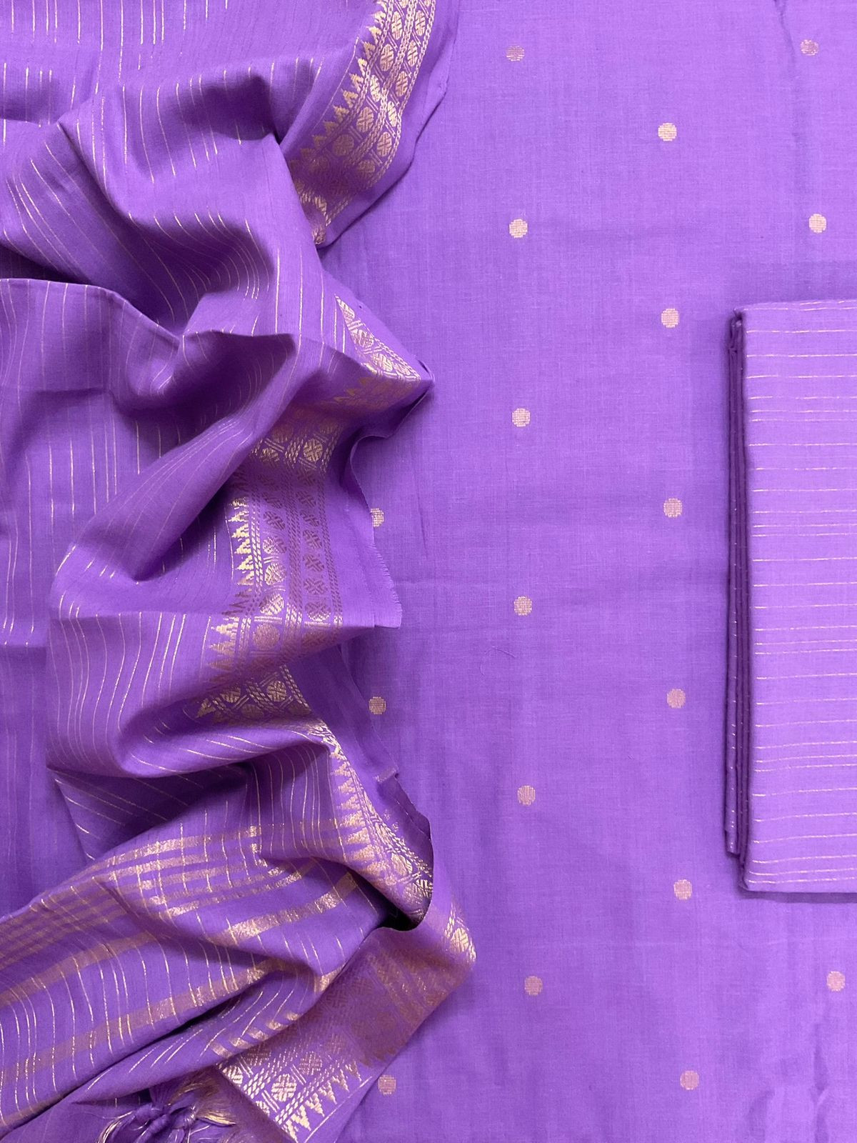 Pure Handloom Cotton Self Weaved Suit - Lavender