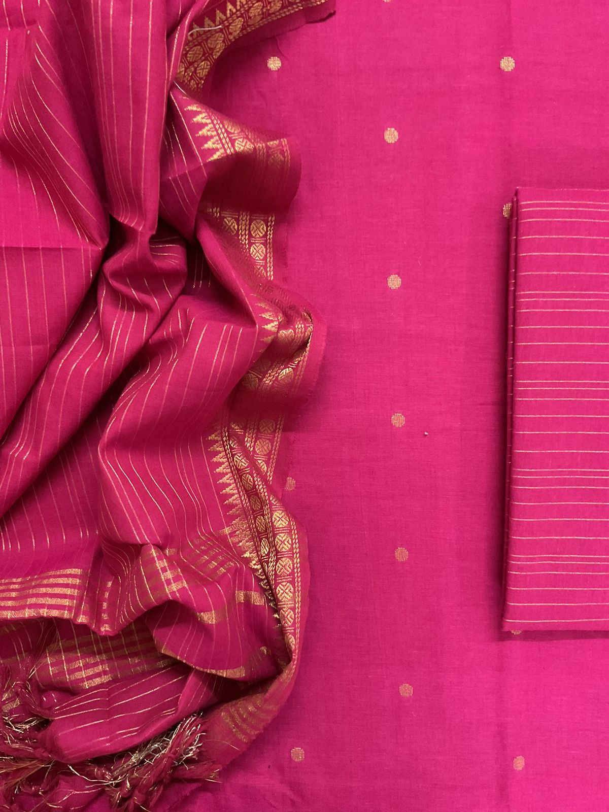 Pure Handloom Cotton Self Weaved Suit - Pink