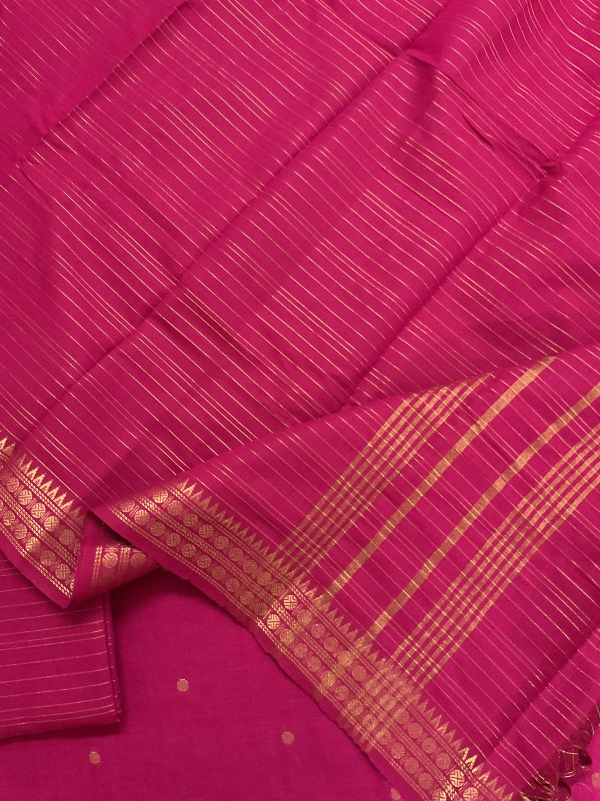Pure Handloom Cotton Self Weaved Suit - Pink