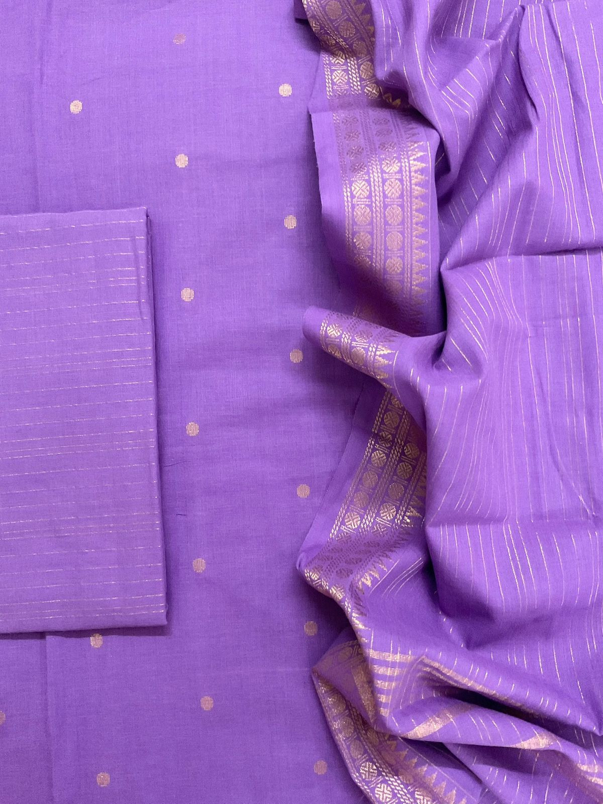 Pure Handloom Cotton Self Weaved Suit - Lavender