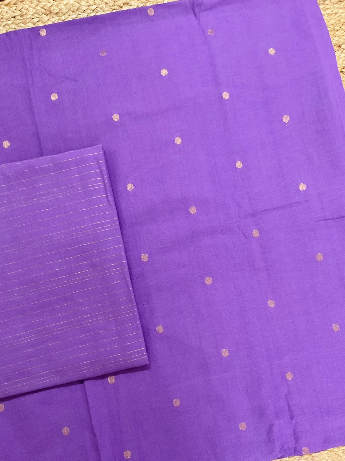 Pure Handloom Cotton Self Weaved Suit - Lavender