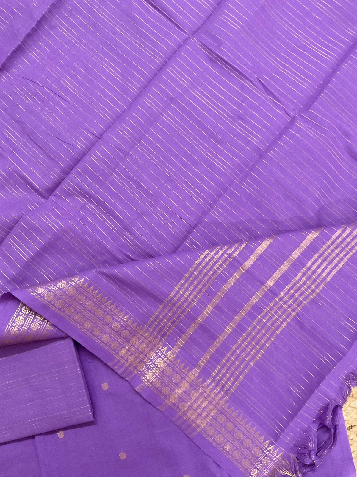 Pure Handloom Cotton Self Weaved Suit - Lavender