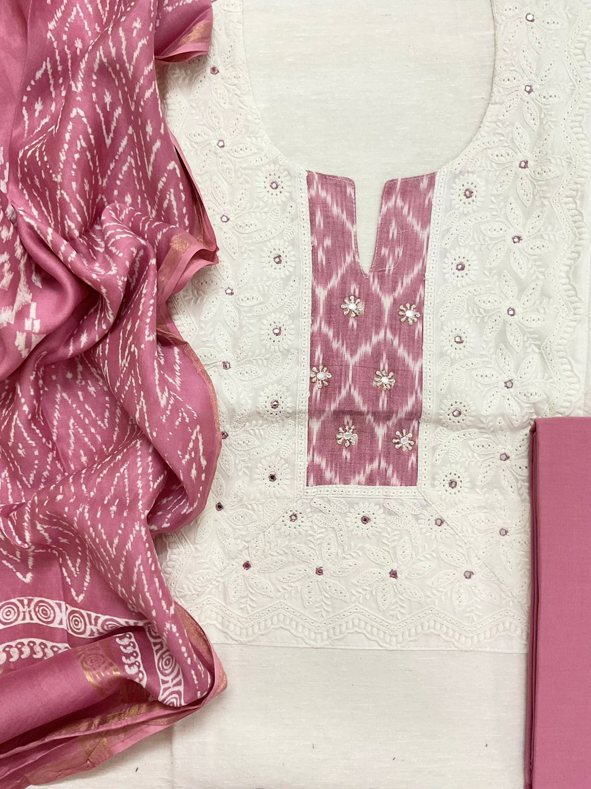 Pure Slub Cotton Printed Embroidered Suit - Off White