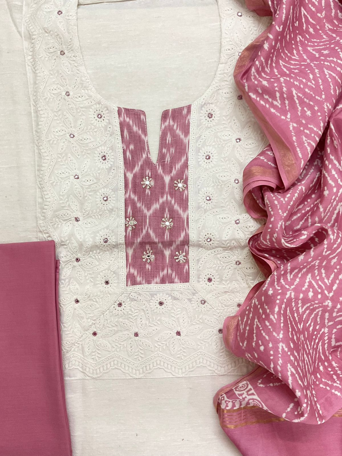 Pure Slub Cotton Printed Embroidered Suit - Off White