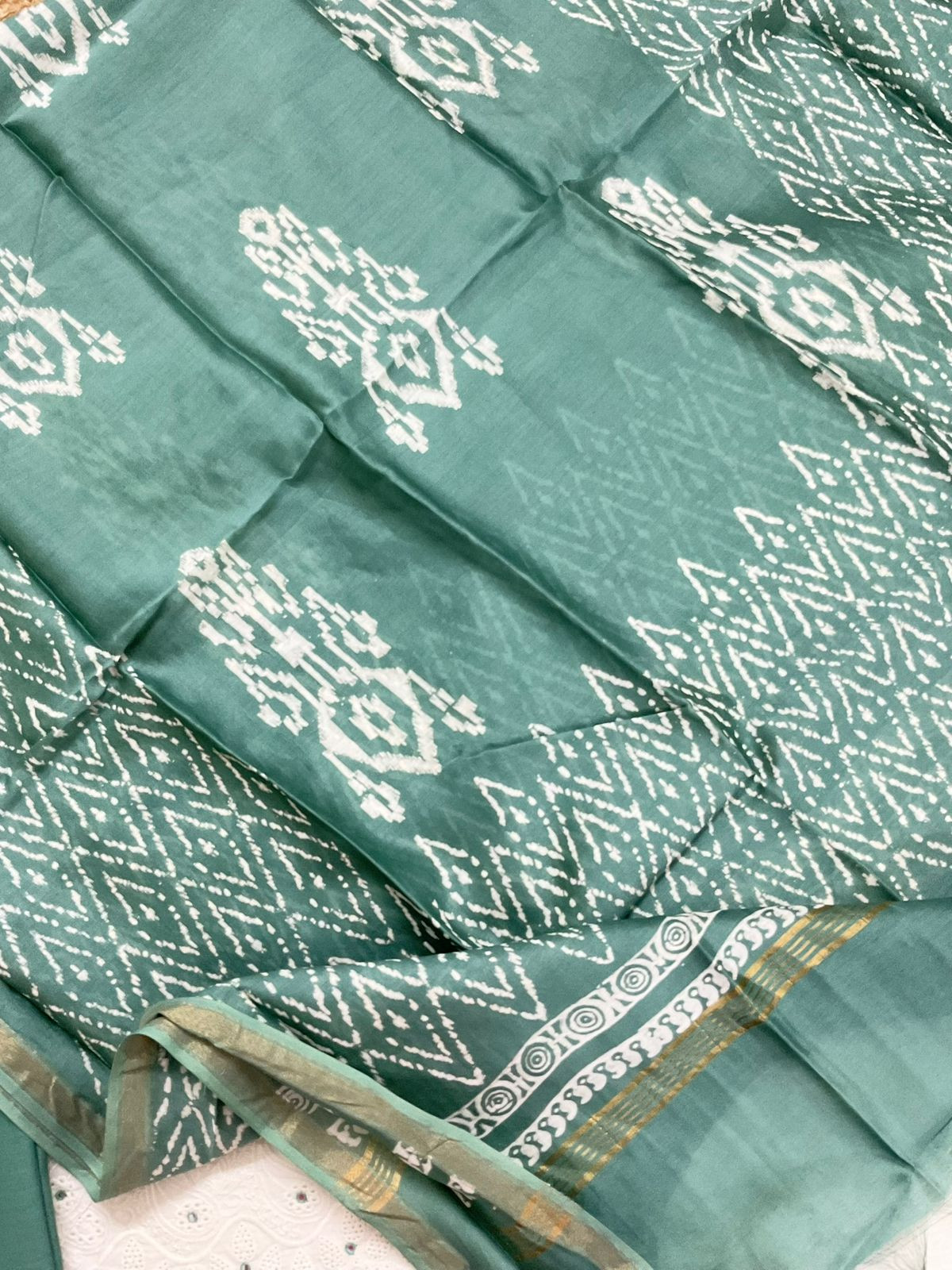 Pure Slub Cotton Printed Embroidered Suit - Off White