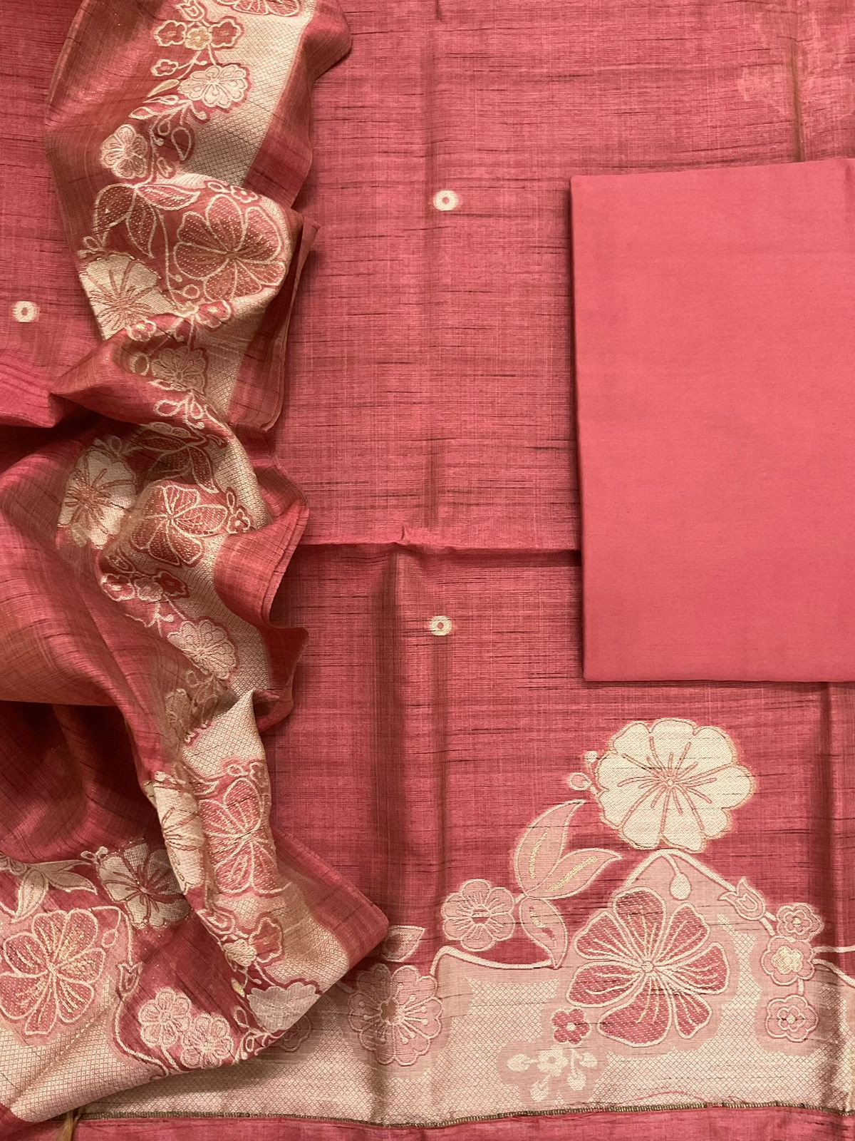 Soft Slub Chanderi Jamdani Weaved Suit - Rustic Orange