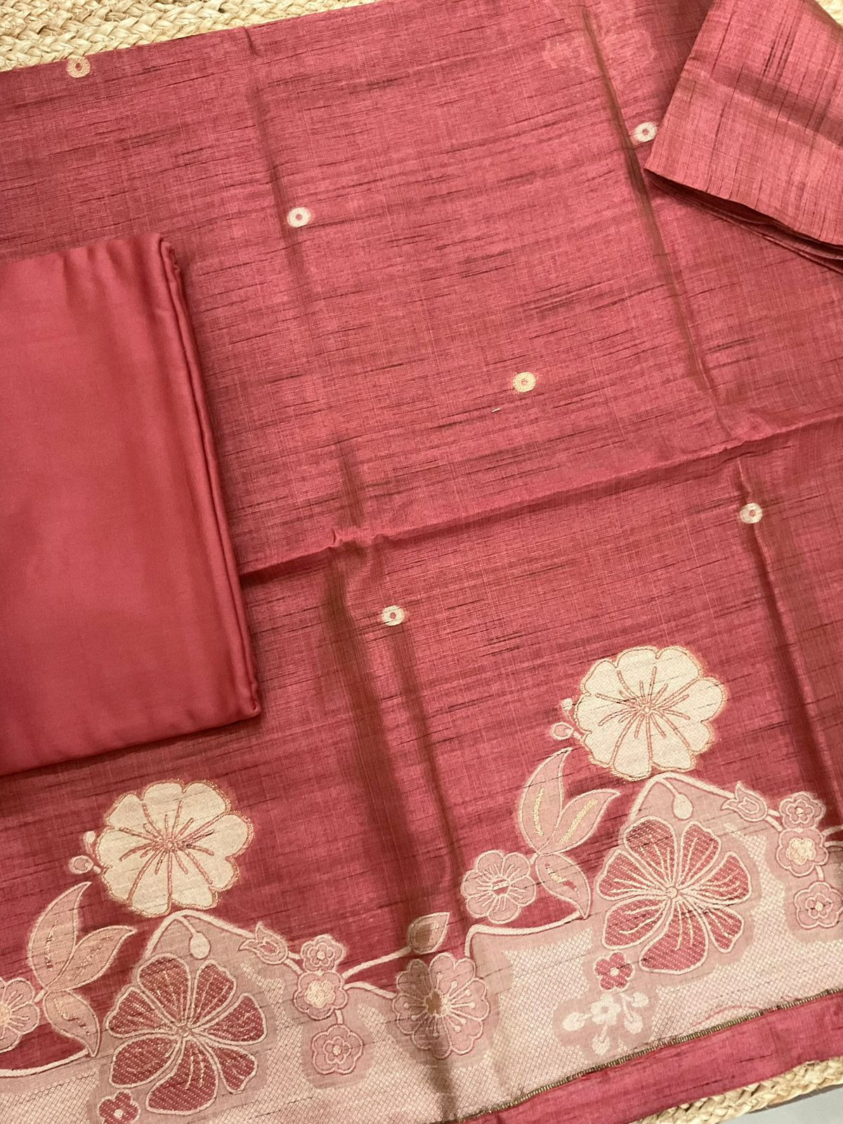 Soft Slub Chanderi Jamdani Weaved Suit - Rustic Orange