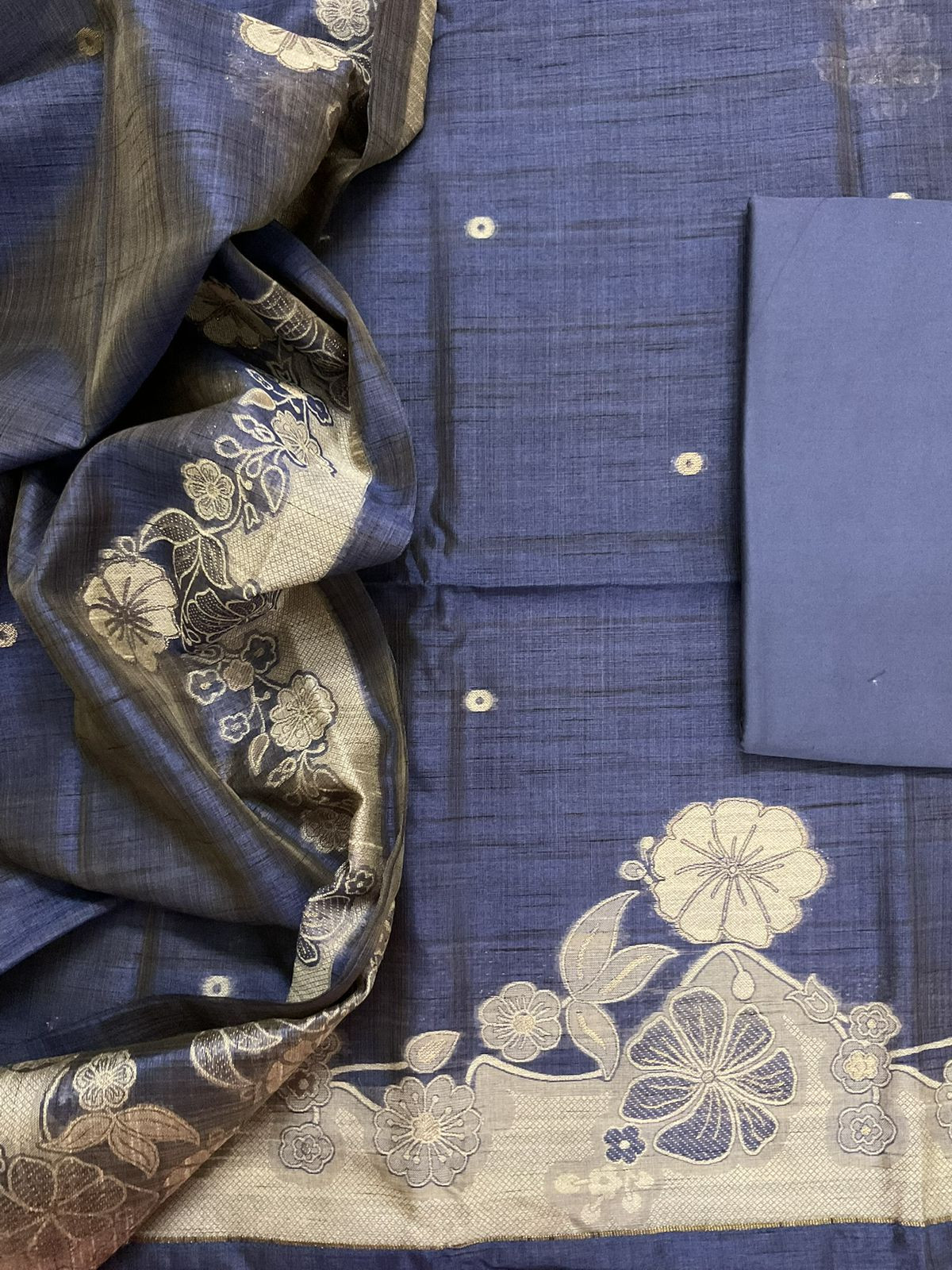 Soft Slub Chanderi Jamdani Weaved Suit - Blue