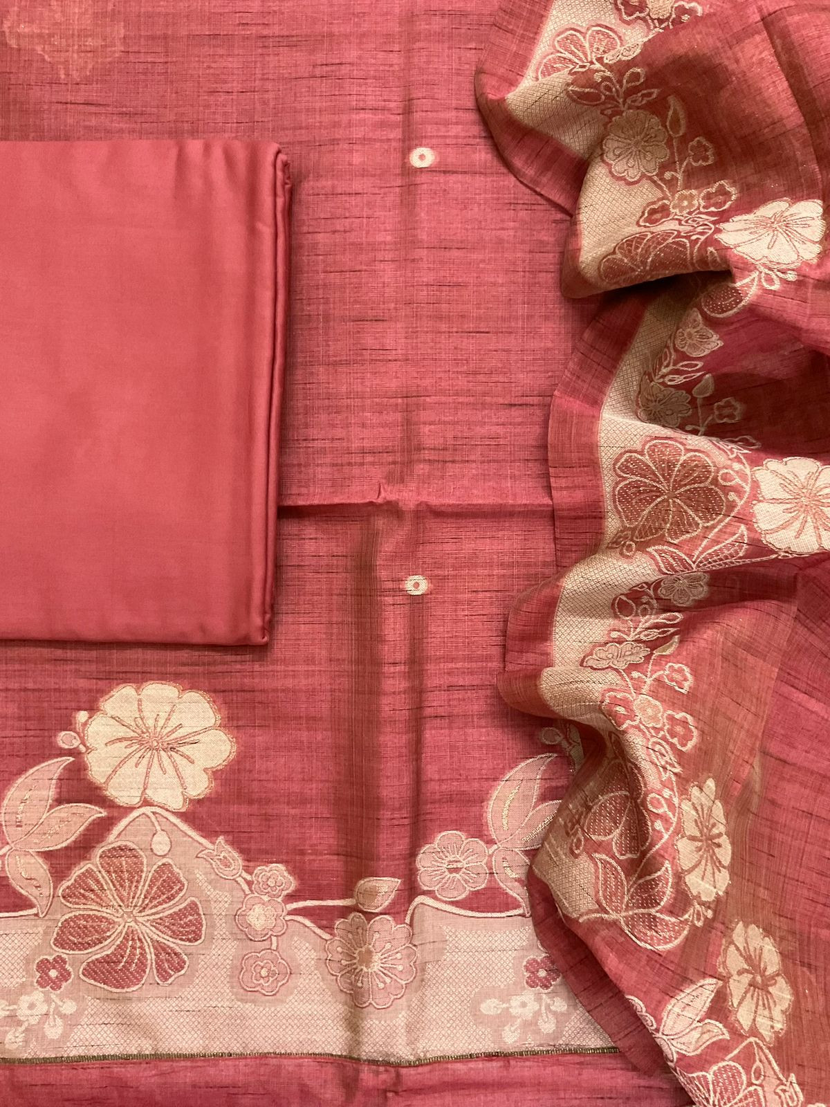 Soft Slub Chanderi Jamdani Weaved Suit - Rustic Orange