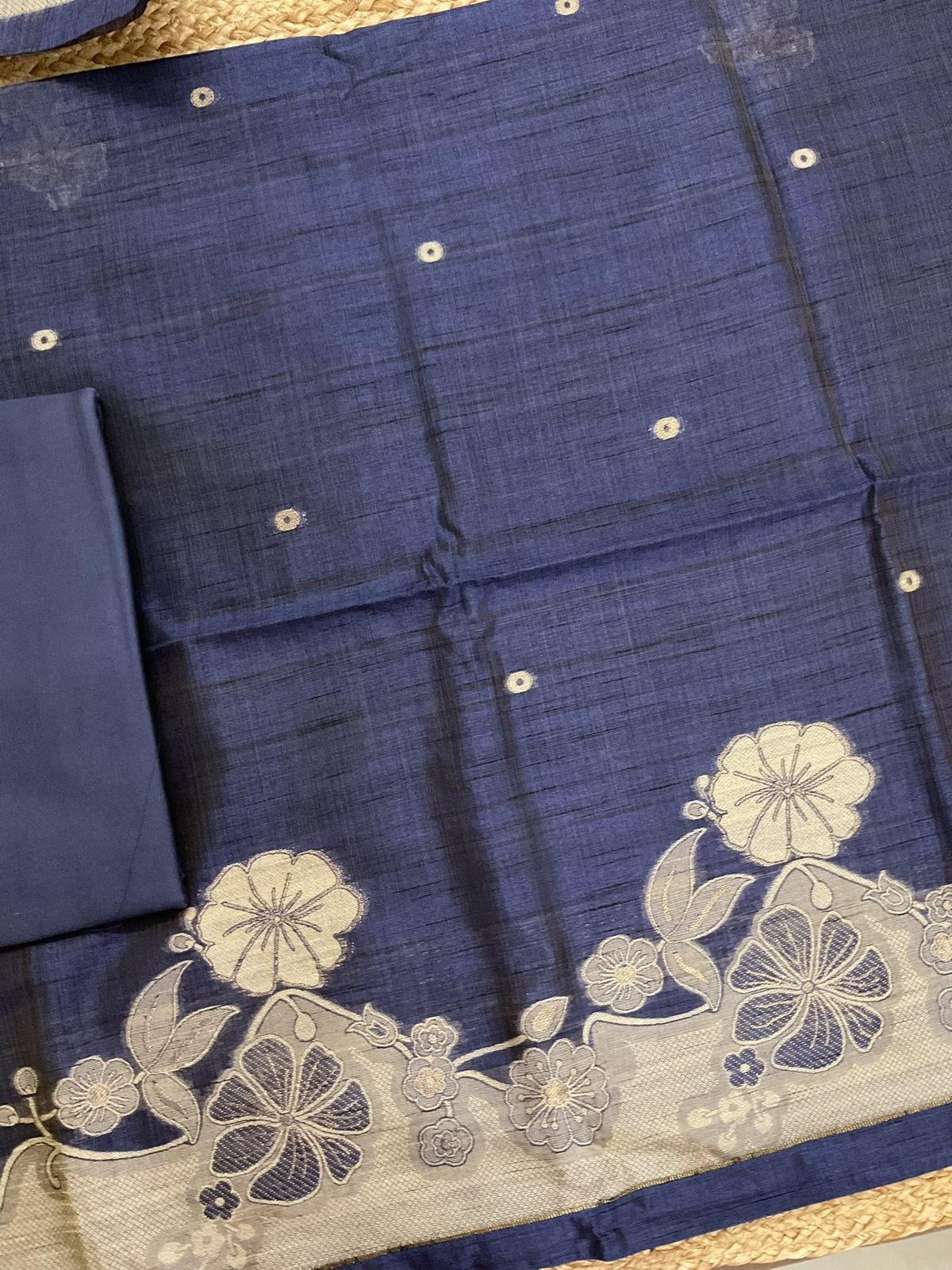 Soft Slub Chanderi Jamdani Weaved Suit - Blue