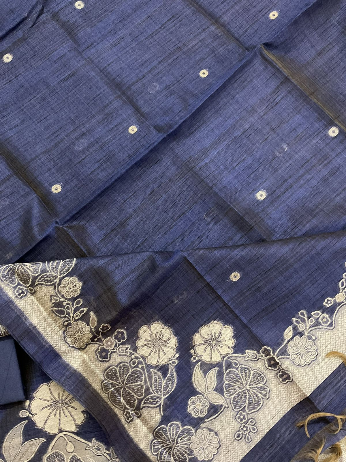 Soft Slub Chanderi Jamdani Weaved Suit - Blue
