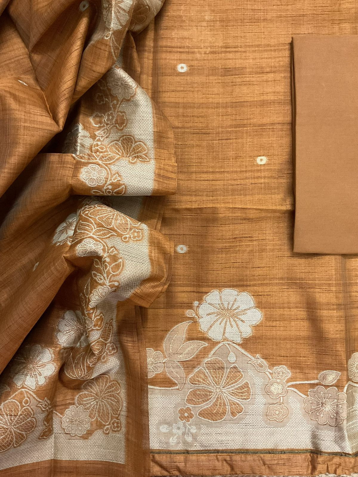 Soft Slub Chanderi Jamdani Weaved Suit - Mustard Gold