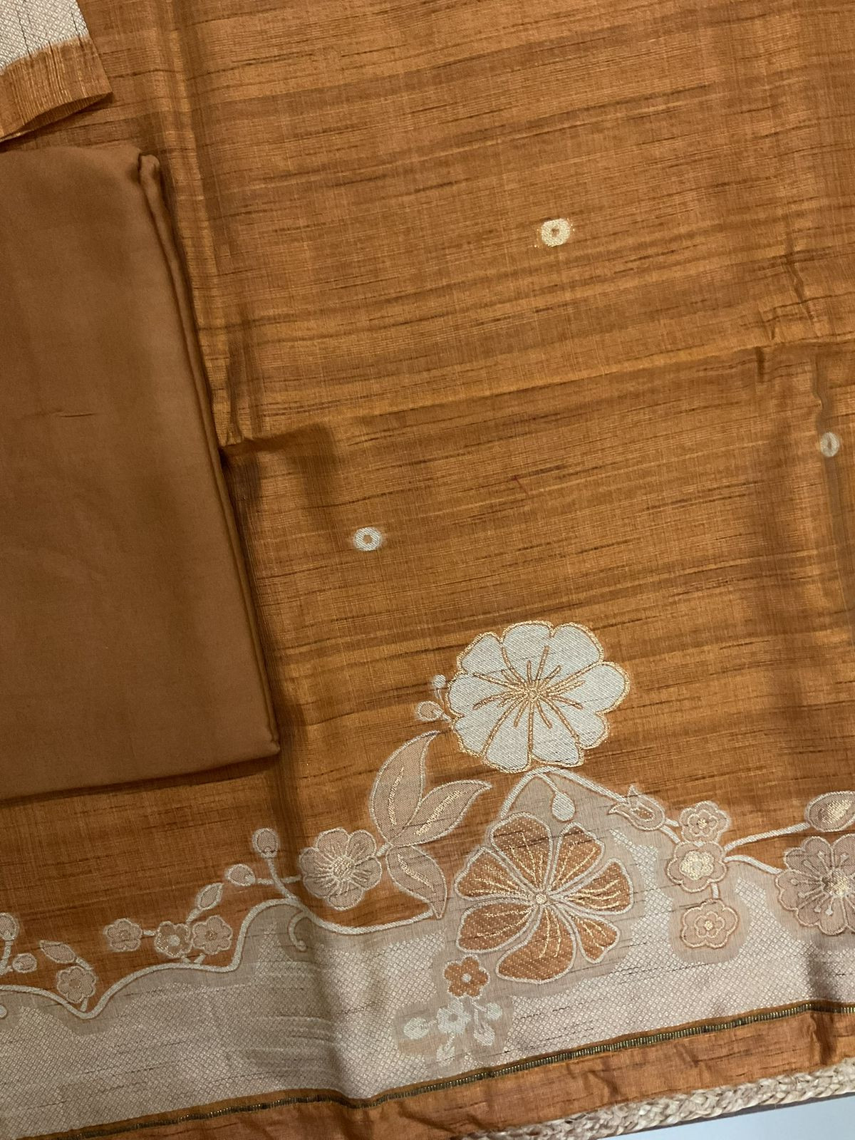 Soft Slub Chanderi Jamdani Weaved Suit - Mustard Gold