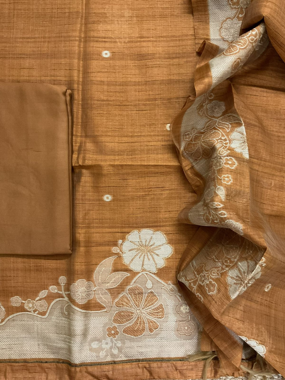Soft Slub Chanderi Jamdani Weaved Suit - Mustard Gold
