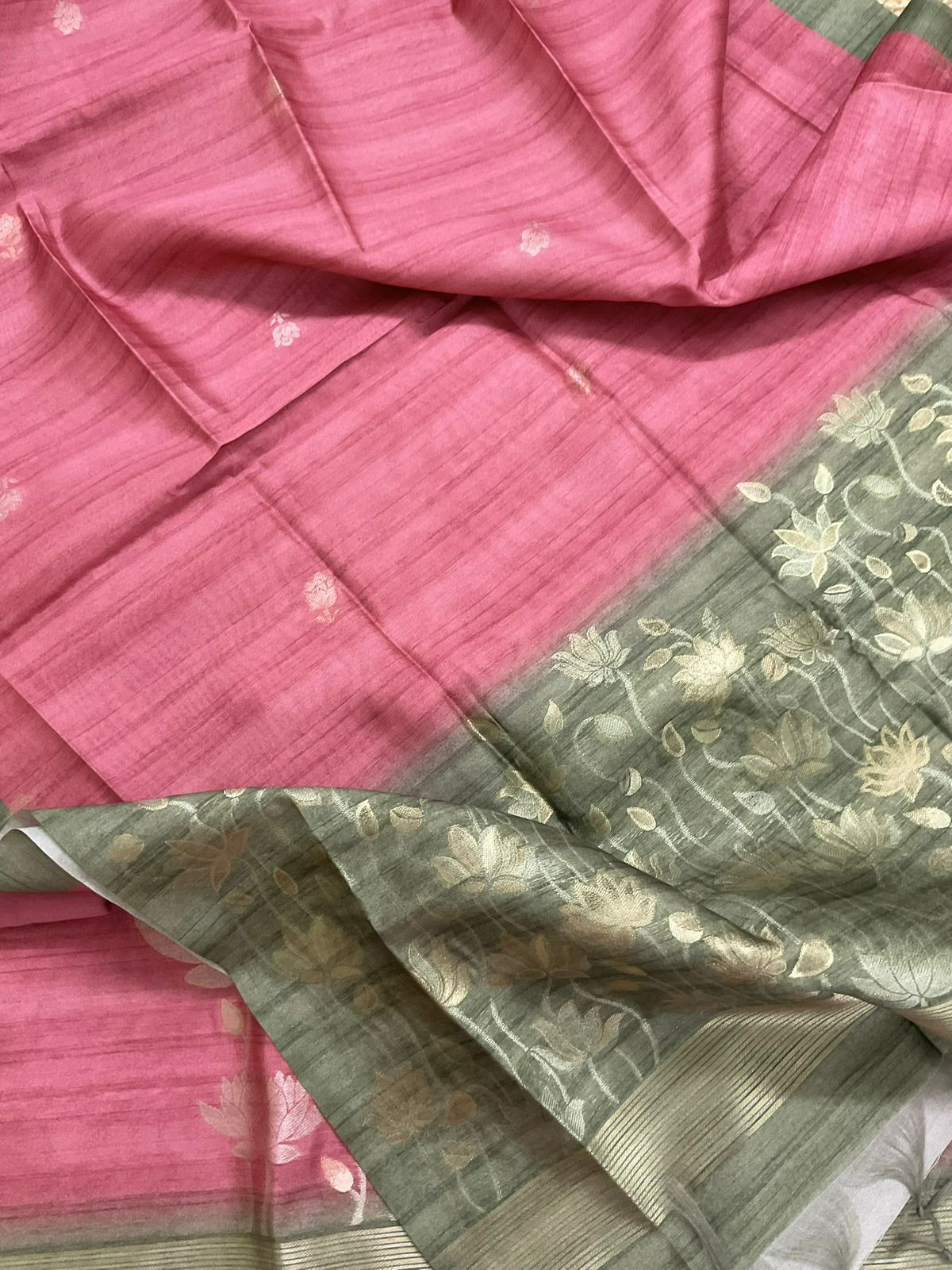 Soft Semi Tussar Silk Jamdani Weaved Suit - Pink