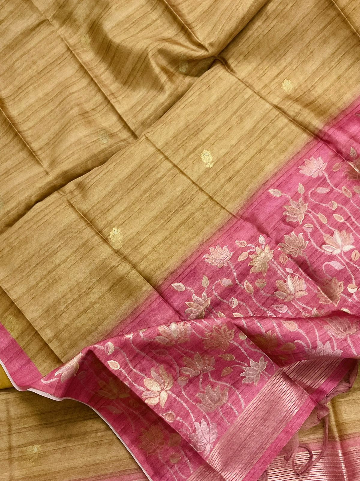 Soft Semi Tussar Silk Jamdani Weaved Suit - Mustard Gold