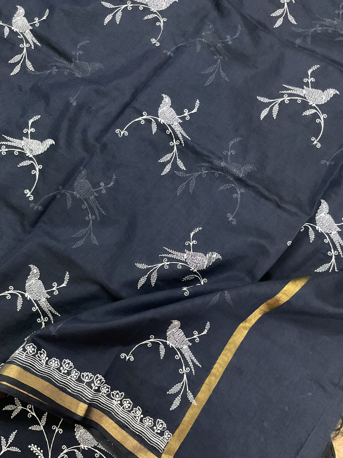 Pure Chanderi Embroidered Suit - Black