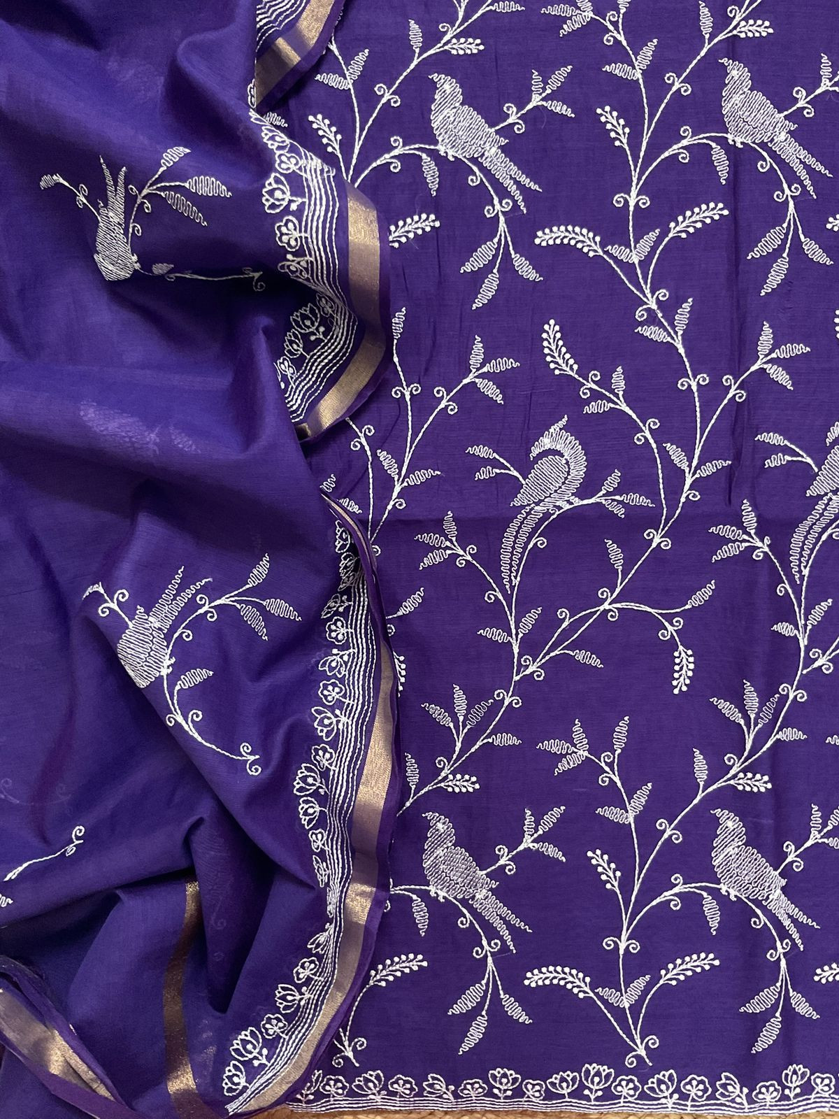 Pure Chanderi Embroidered Suit - Violet