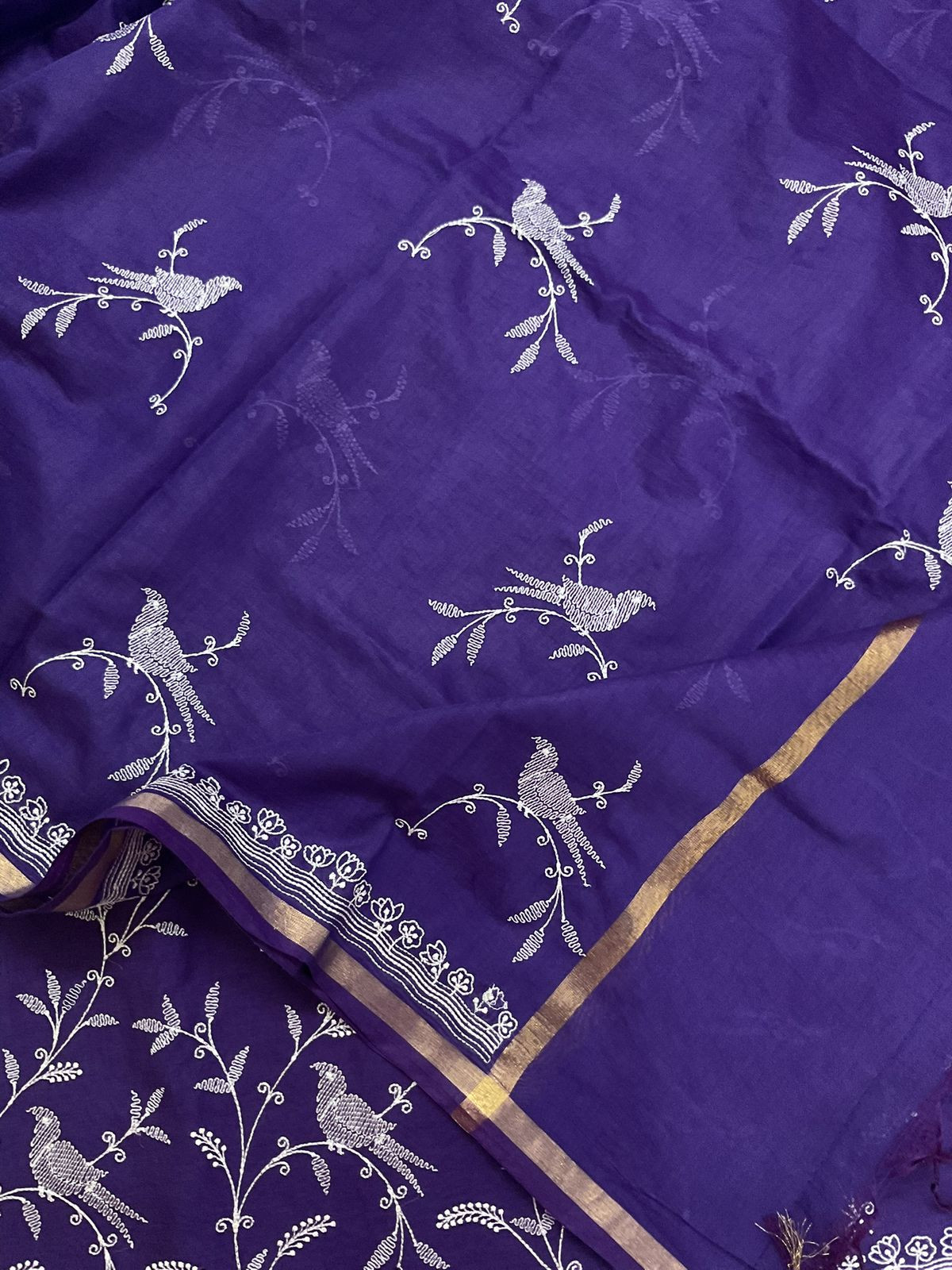 Pure Chanderi Embroidered Suit - Violet